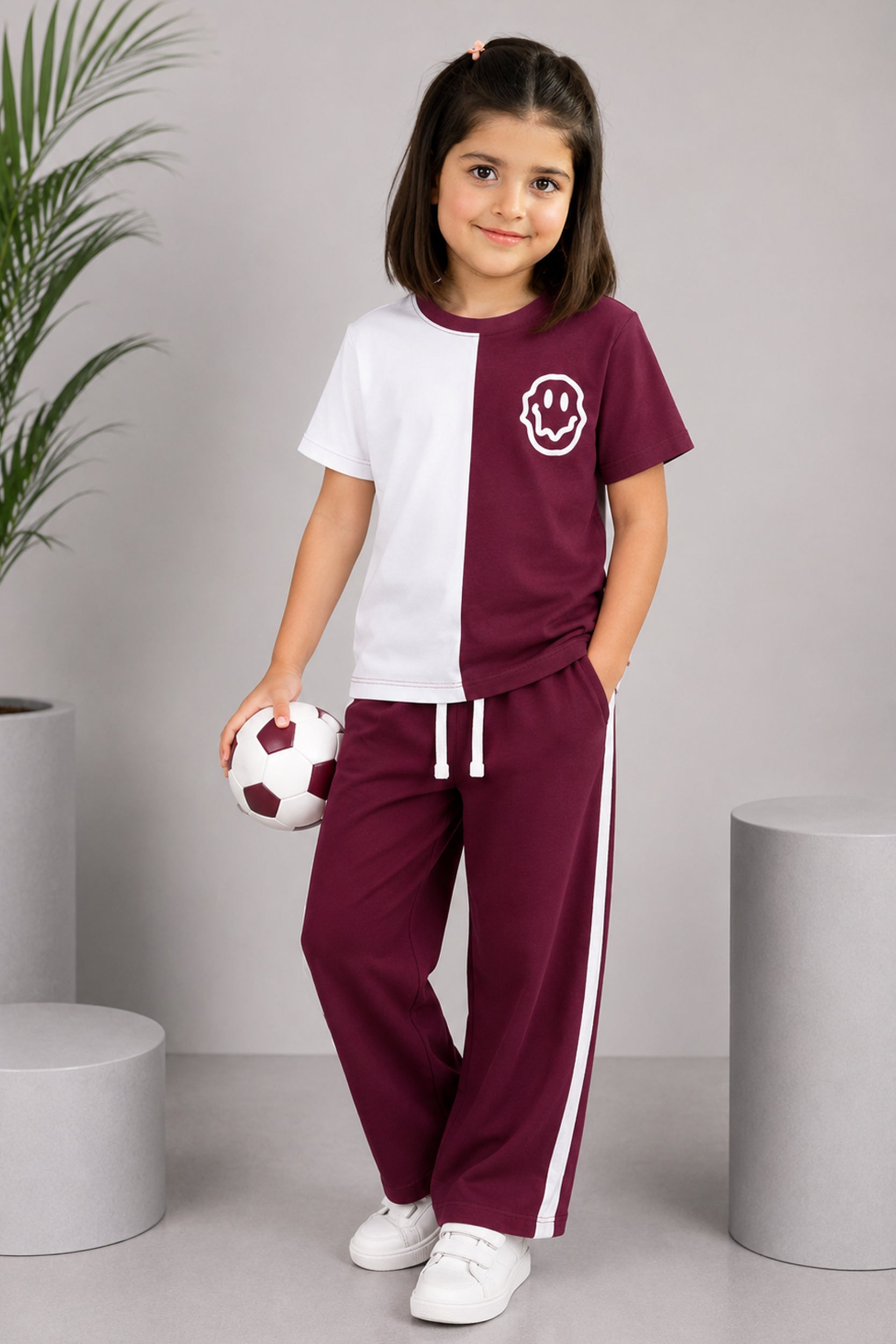 Girl's Burgundy Split Smile Co-ord Set