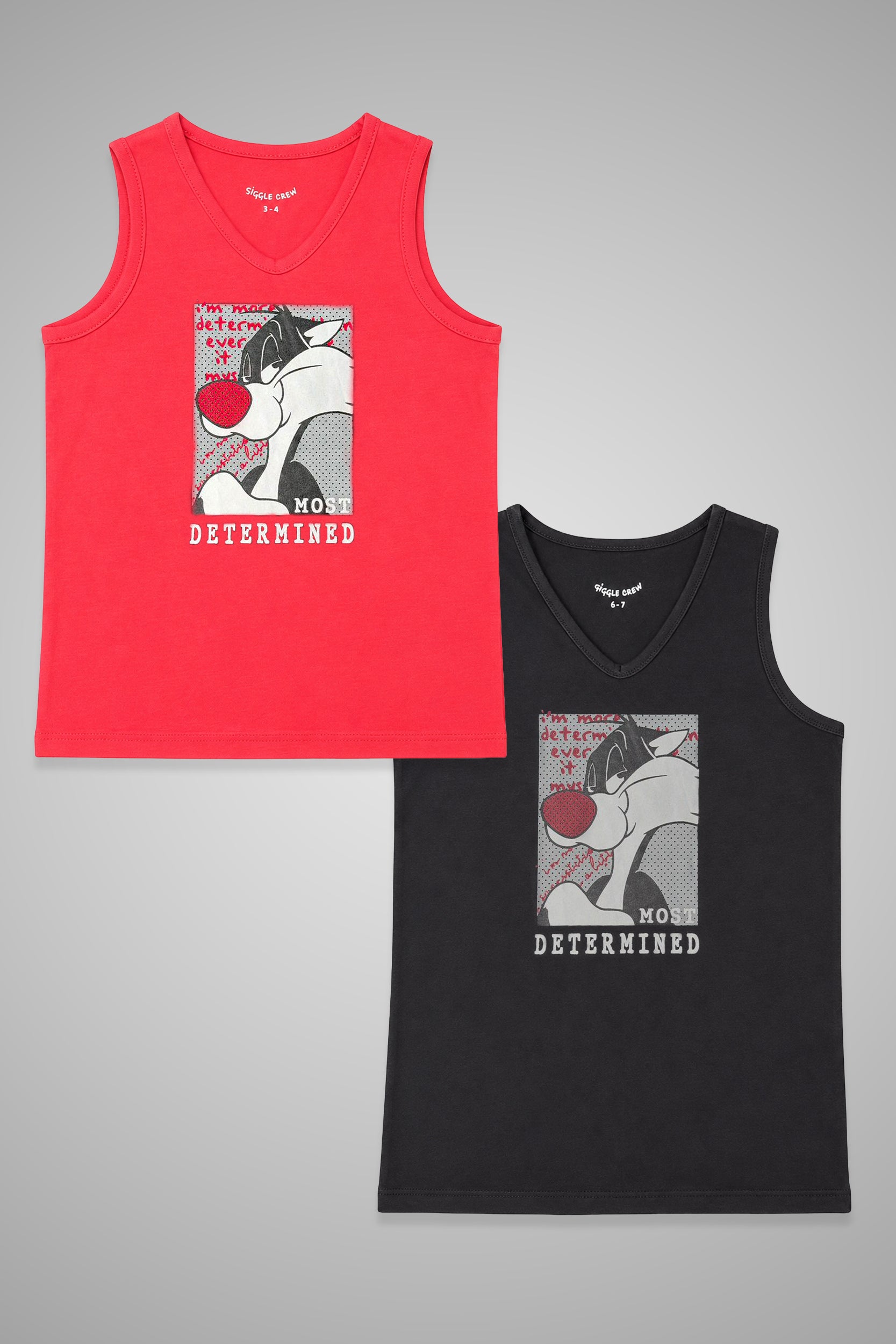 Boys Determined Cat Graphic Tank Top Pack of 2