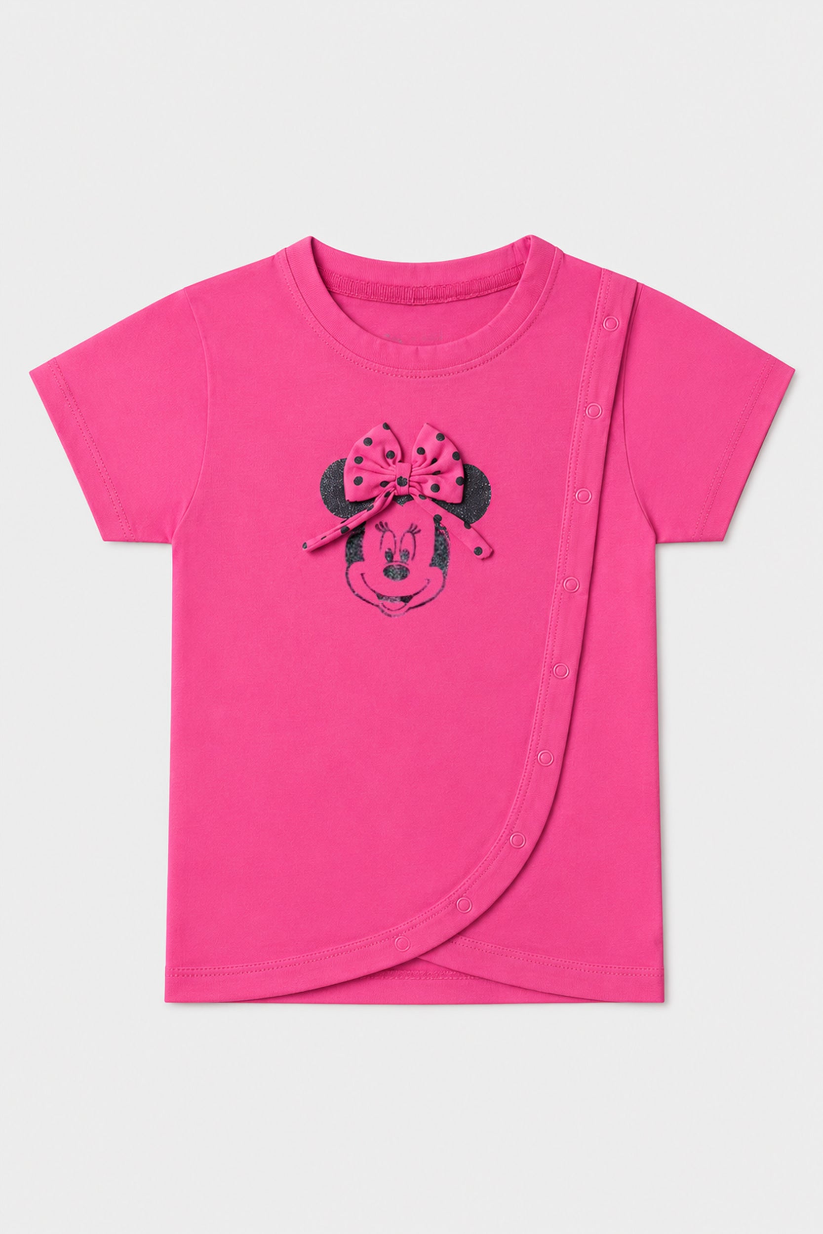 Girls Pink Bow Accent Wrap-Style T-Shirt