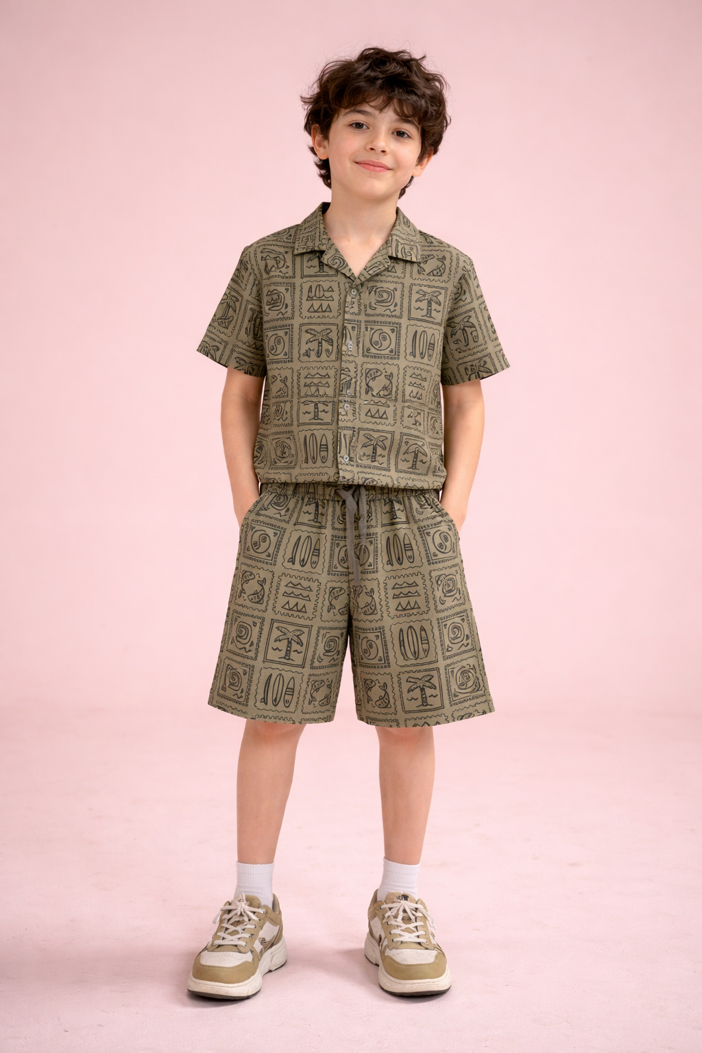 Boys printed revere polo suit | Giggles Crew Kids Clothing Pakistan |