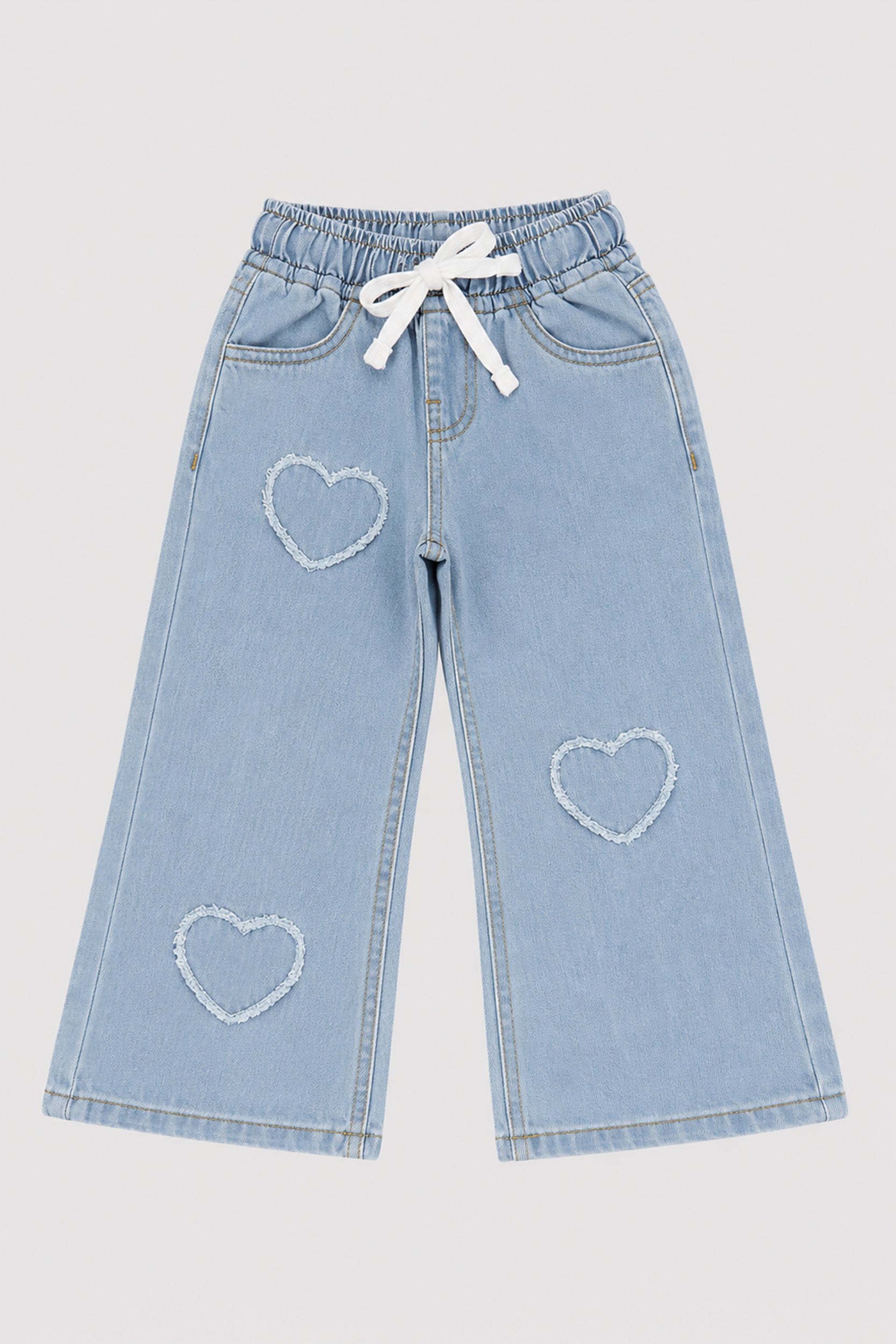 Girls Heart Patch Wide Leg Denim Pants | Giggles Crew Kids Clothing Pakistan |