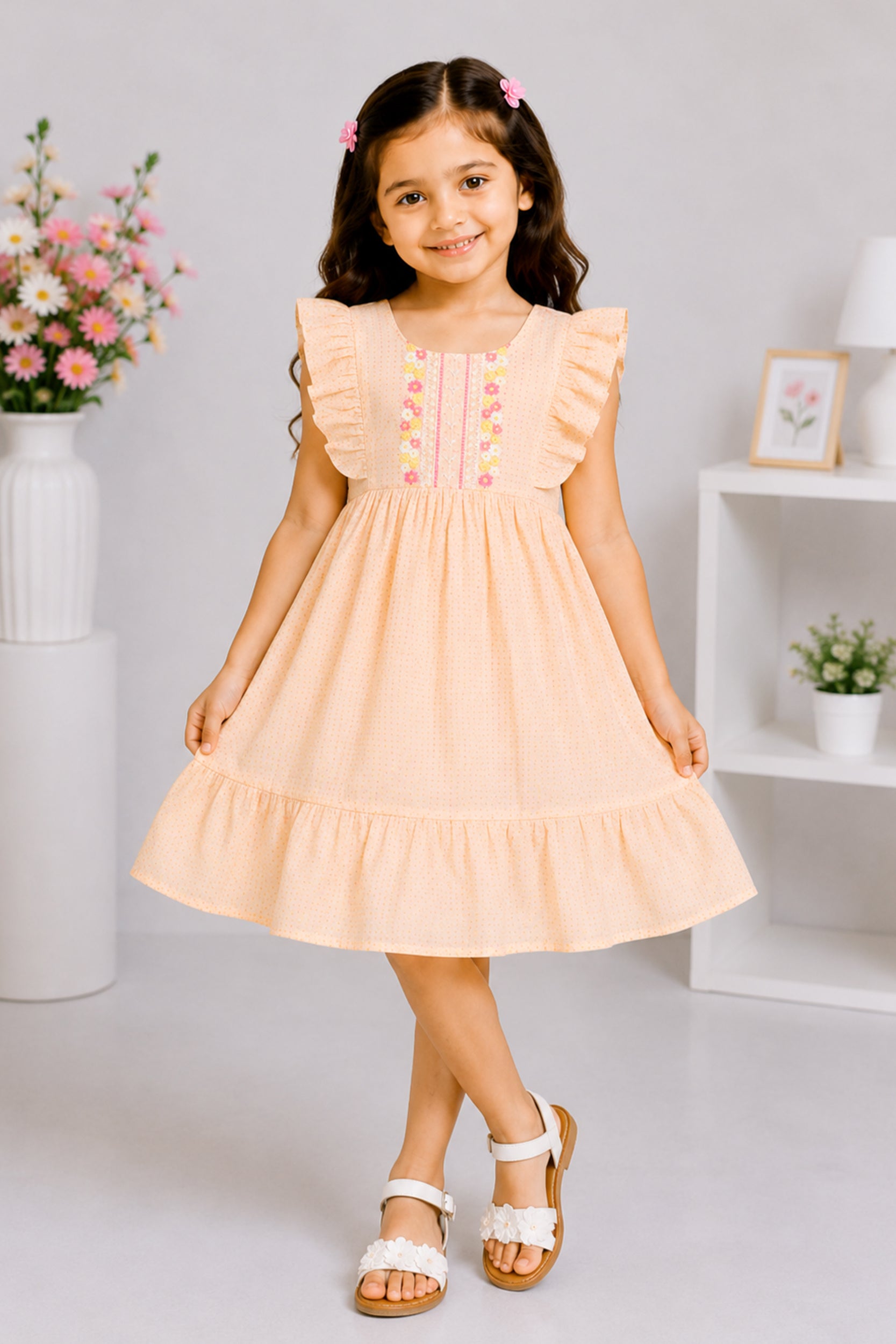 Peach Textured Floral Dress