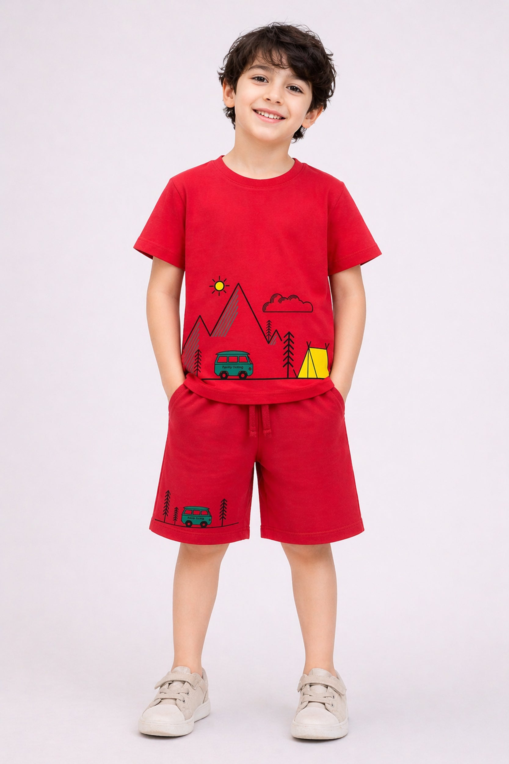 Boys Kids Red Adventure Co-ord Set | Giggles Crew Kids Clothing Pakistan |