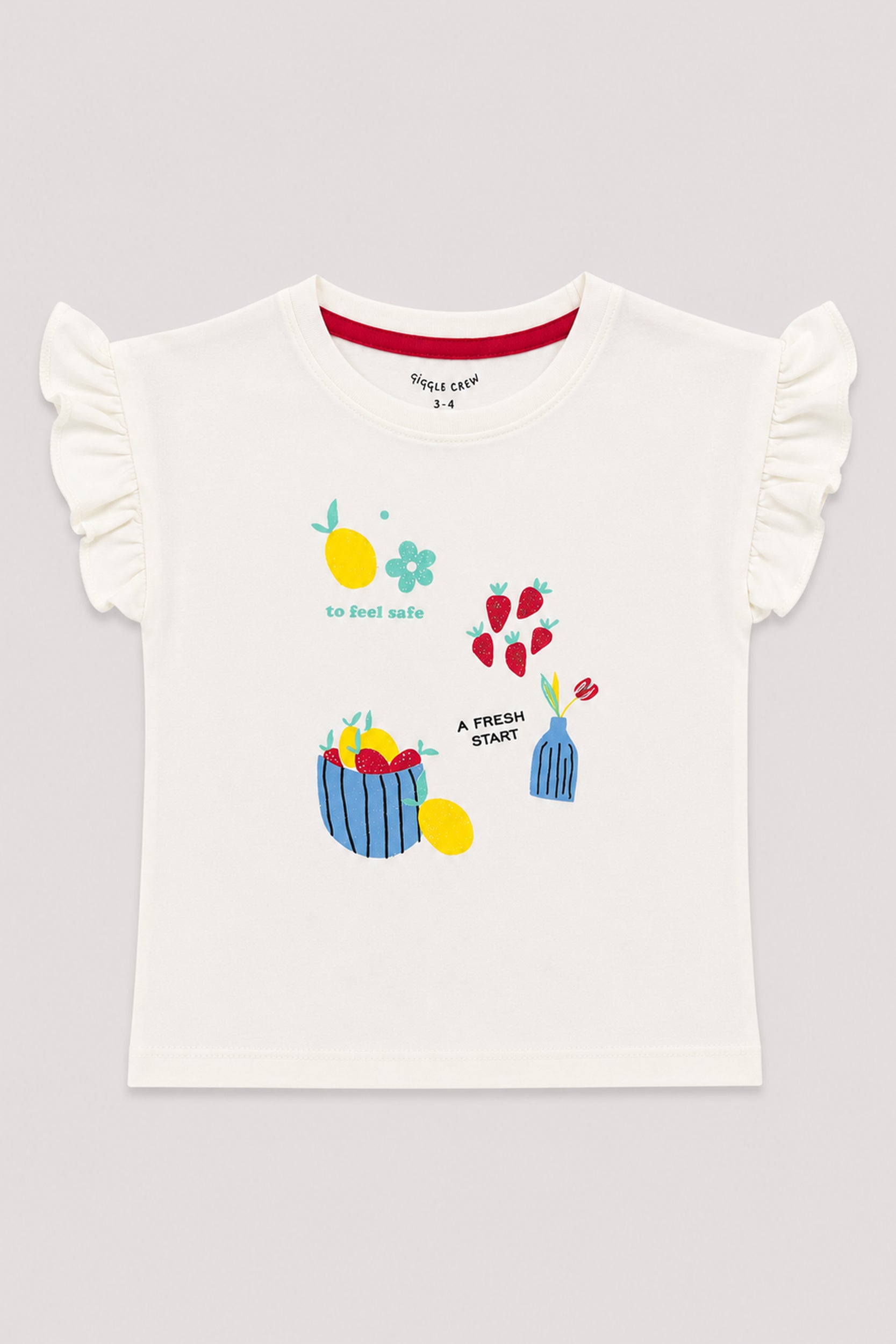 Girls Fresh Start Ruffle Sleeve Graphic T-Shirt | Giggles Crew Kids Clothing Pakistan |