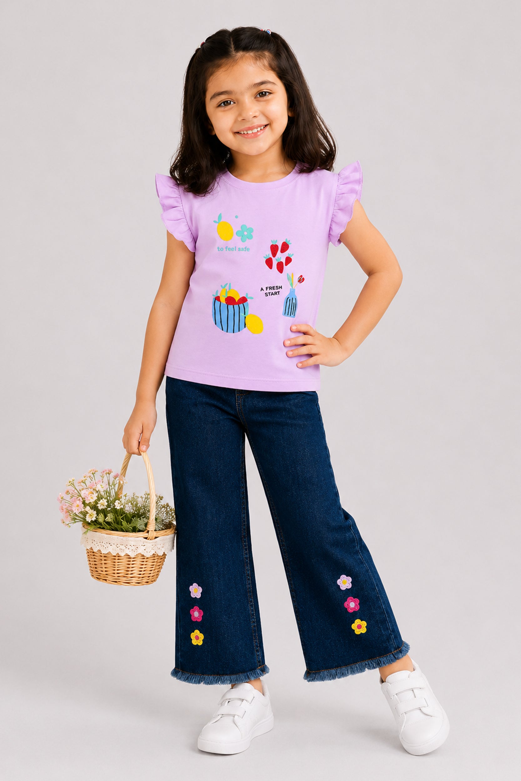 Girls Fresh Start Ruffle Sleeve Graphic T-Shirt – Lavender