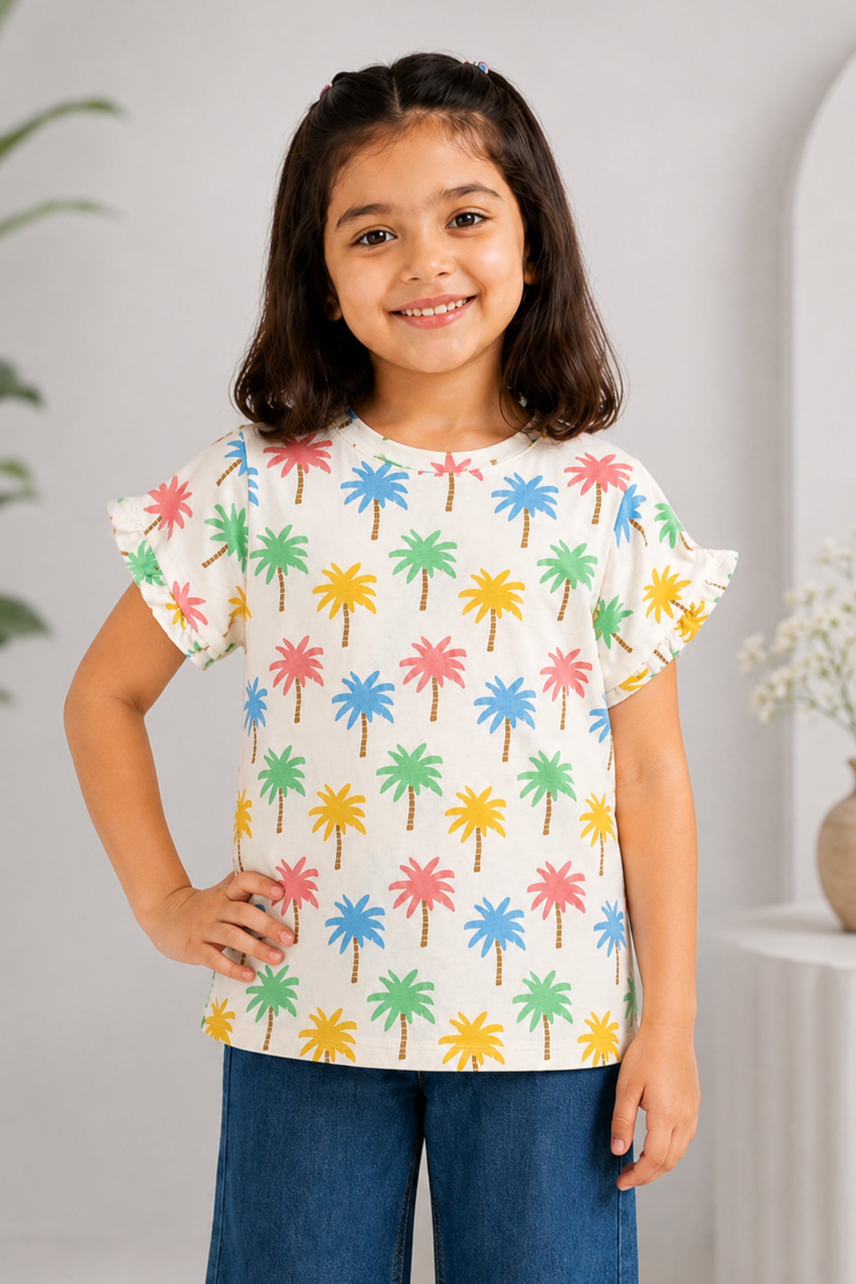 Girls Tropical Palm Breeze Shirt | Giggles Crew Kids Clothing Pakistan |