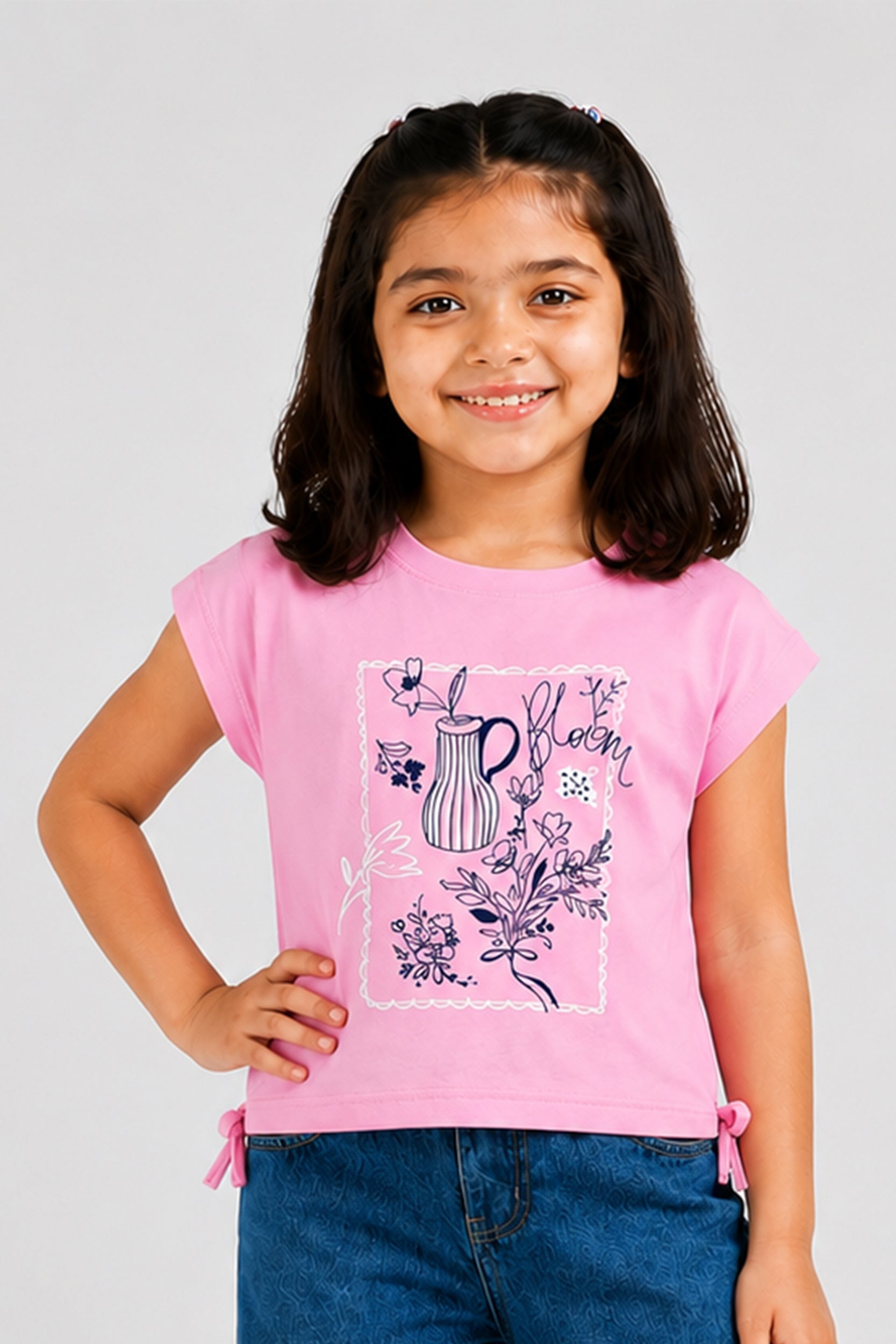 Girls Bloom Tie-Hem Girls T-Shirt | Giggles Crew Kids Clothing Pakistan |