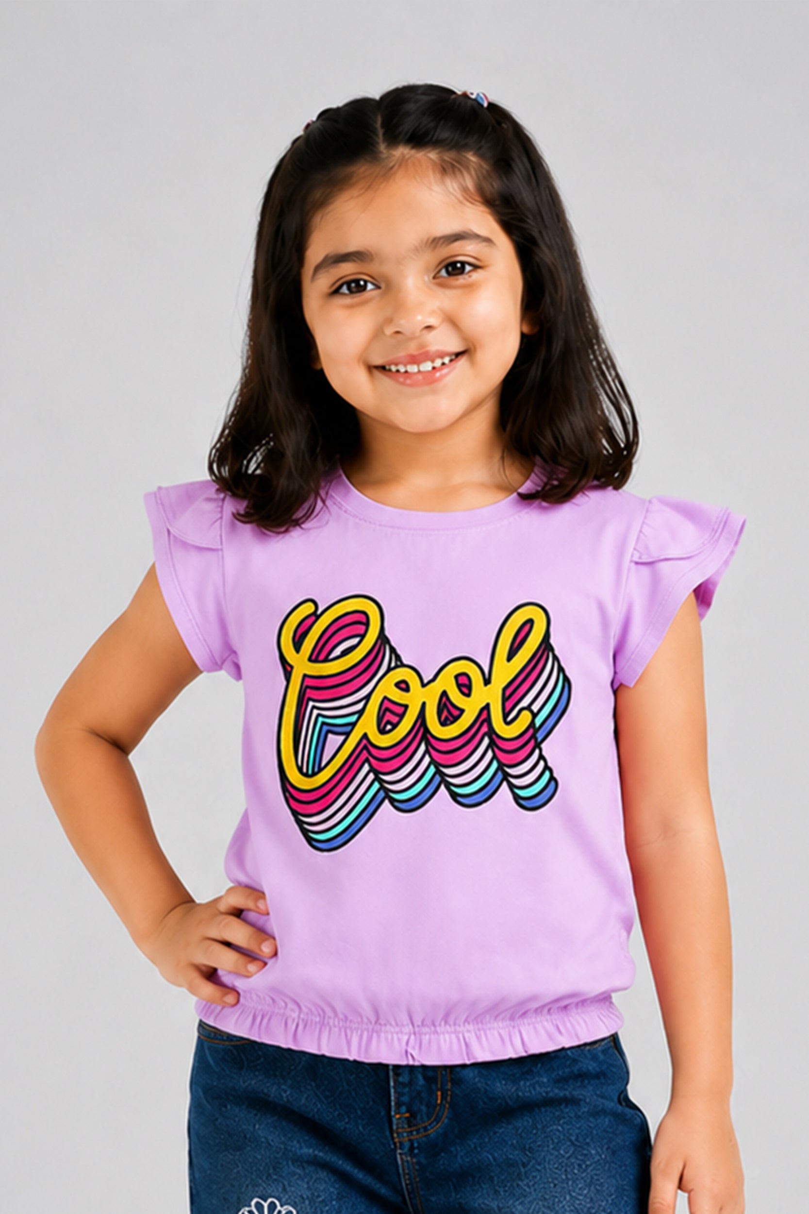 Girls Lavender Cool Flutter Sleeve Top
