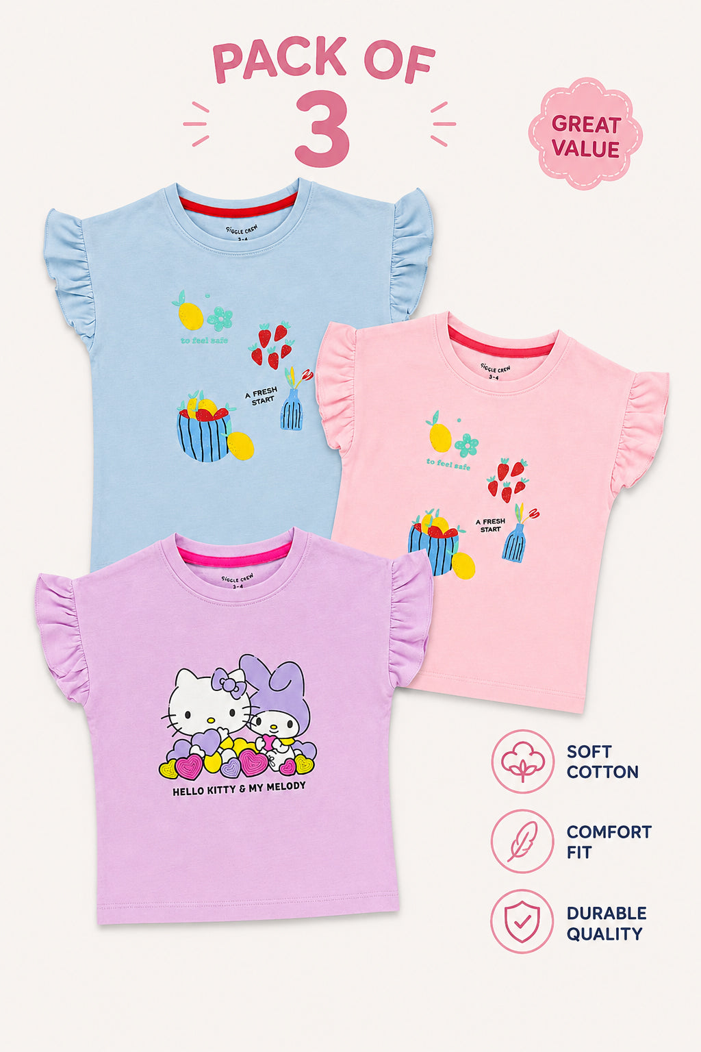 Girls pack of 3 T Shirt