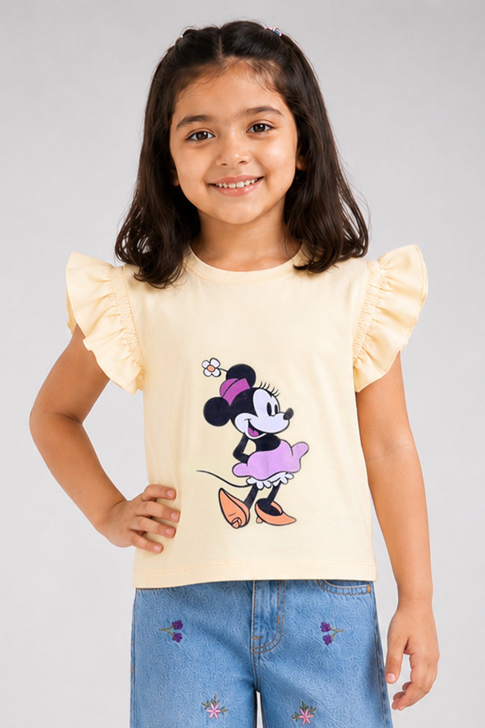 Girls Mickey Charm Frill Sleeve Shirt | Giggles Crew Kids Clothing Pakistan |