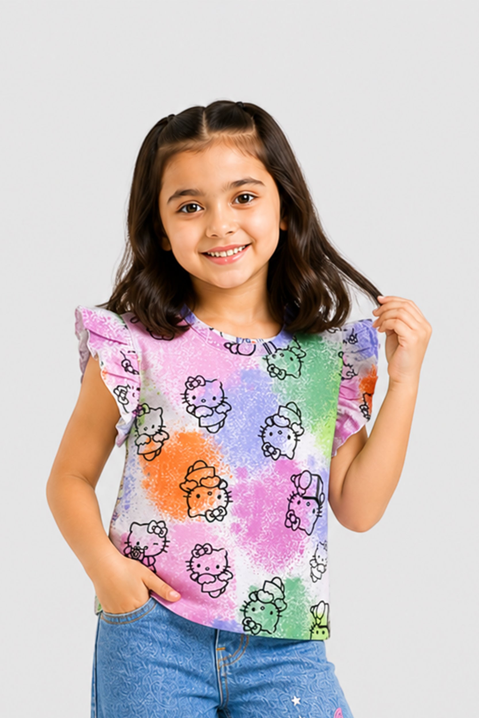 Girls colorful printed kitty T-Shirt
