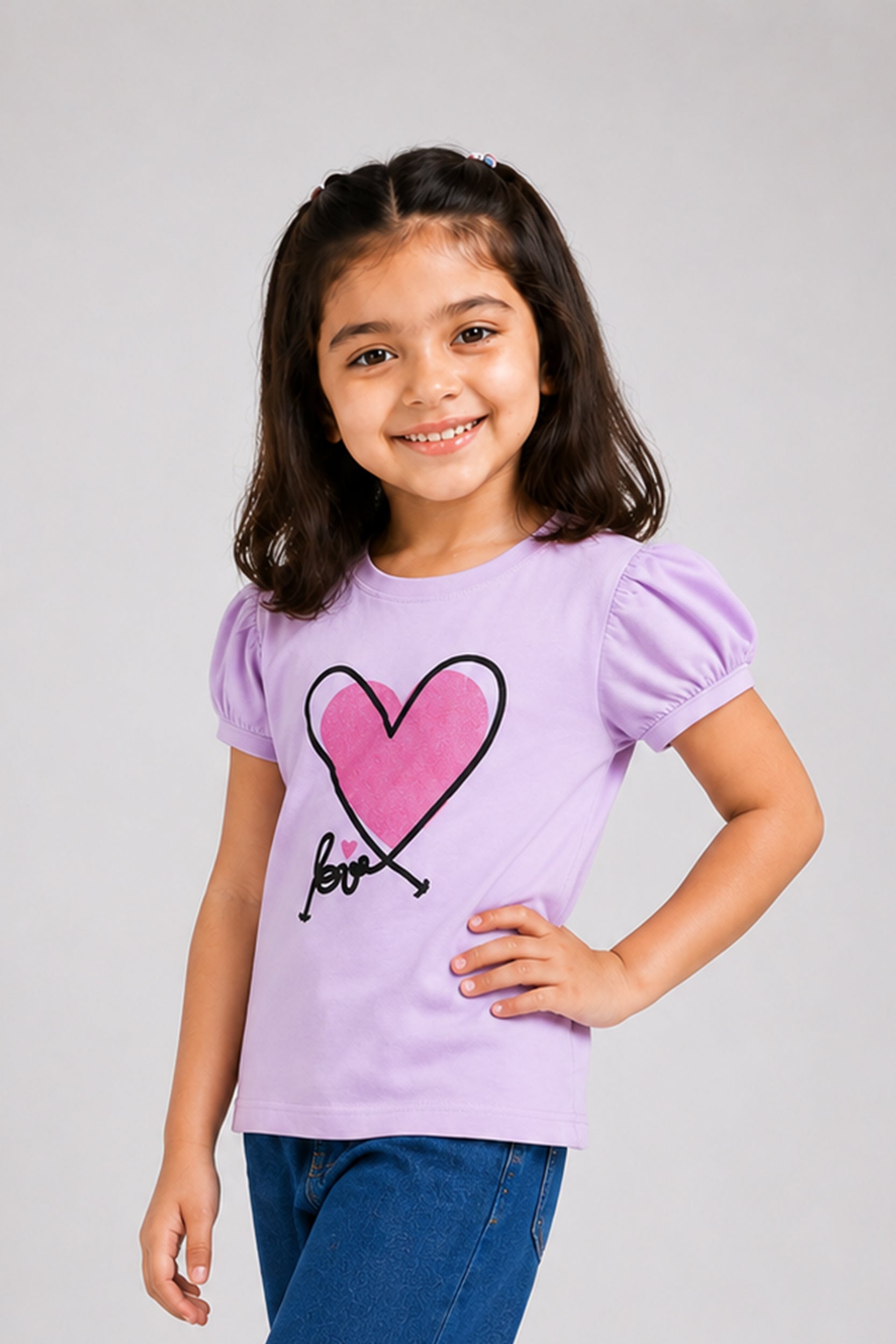 Girls Lovely Heart Girls Ruffle Sleeve T-Shirt | Giggles Crew Kids Clothing Pakistan |