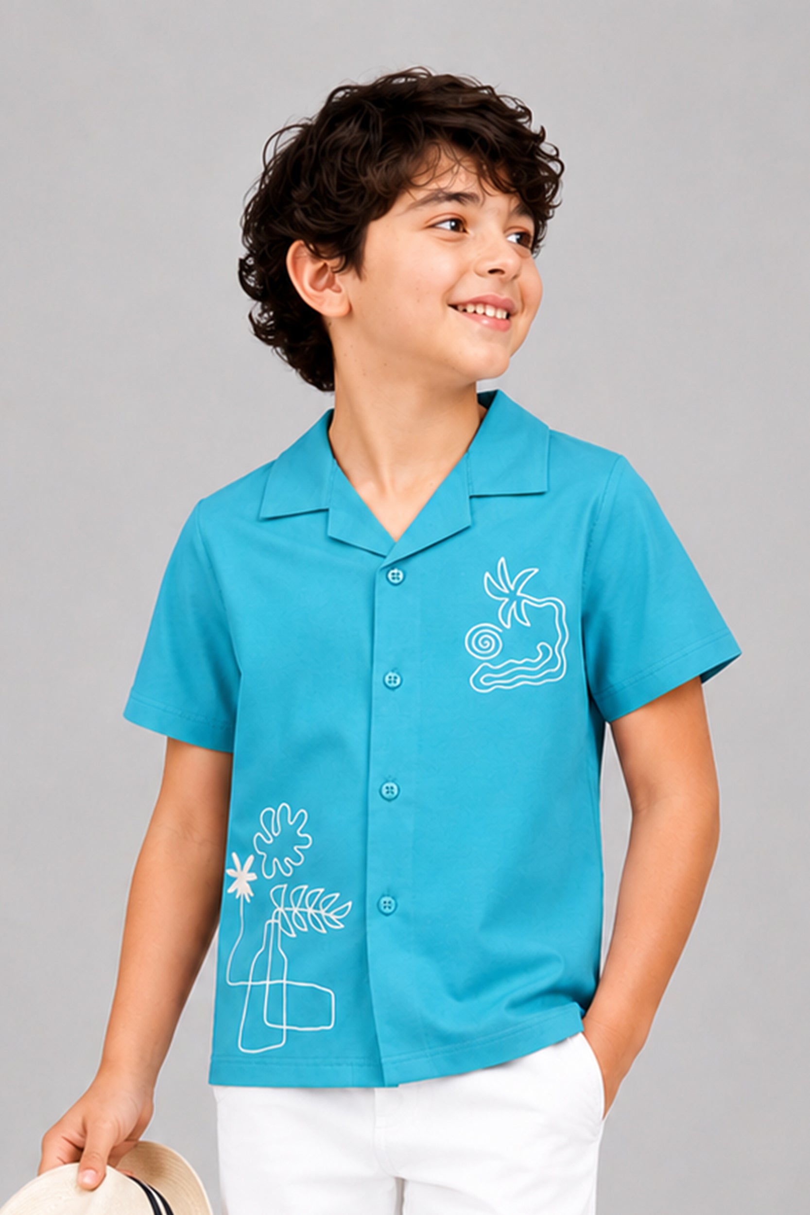 Boys Aqua Breeze Graphic button down Shirt | Giggles Crew Kids Clothing Pakistan |