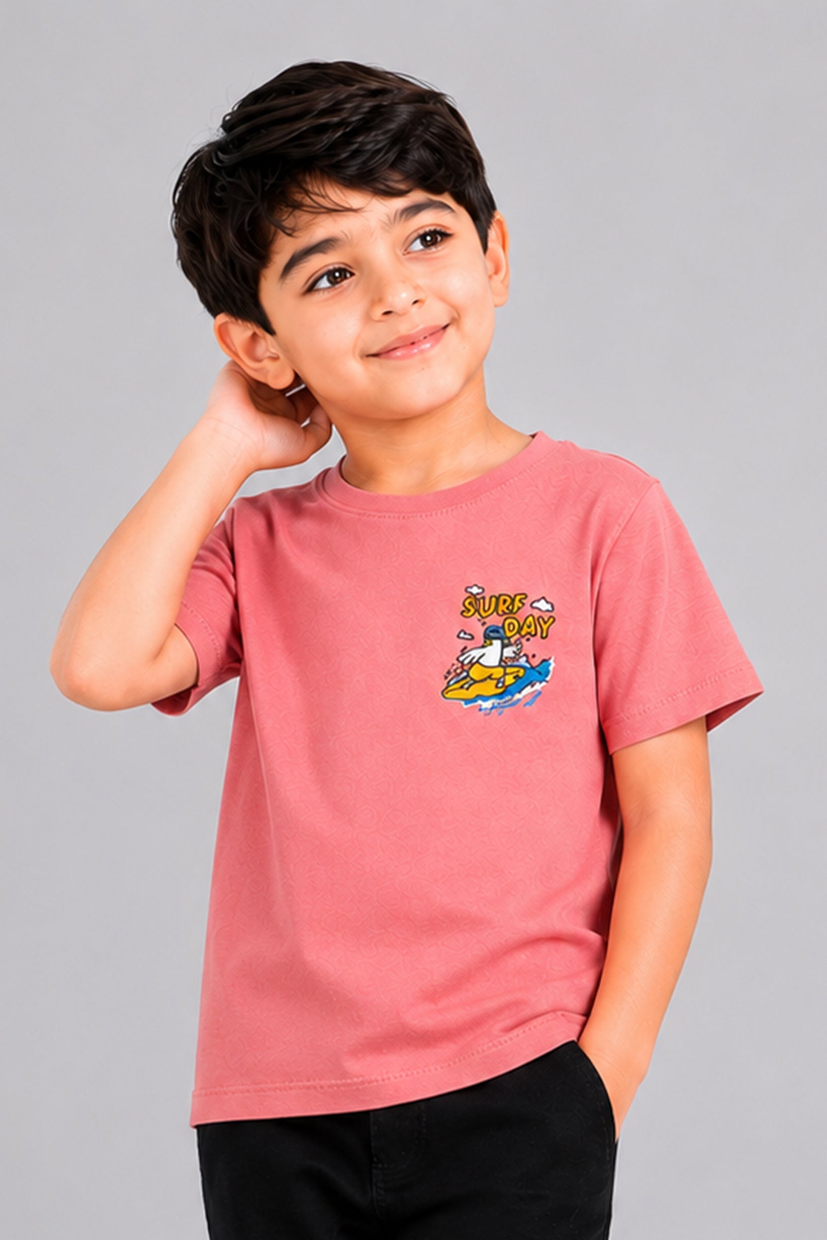 "Surf Day" Coral Pink T-Shirt | Giggles Crew Kids Clothing Pakistan |