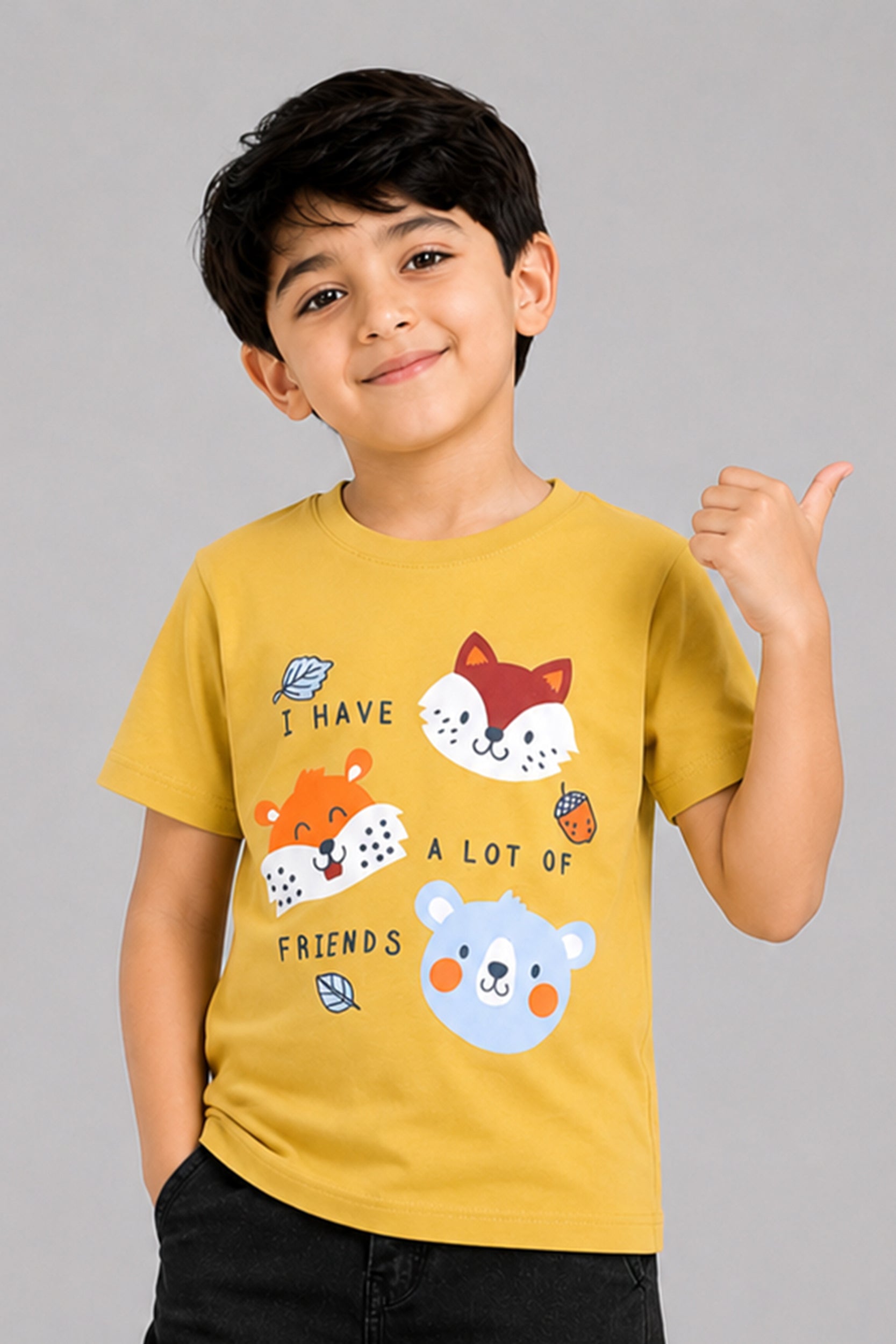 Boys Mustard Woodland Animal T-Shirt | Giggles Crew Kids Clothing Pakistan |