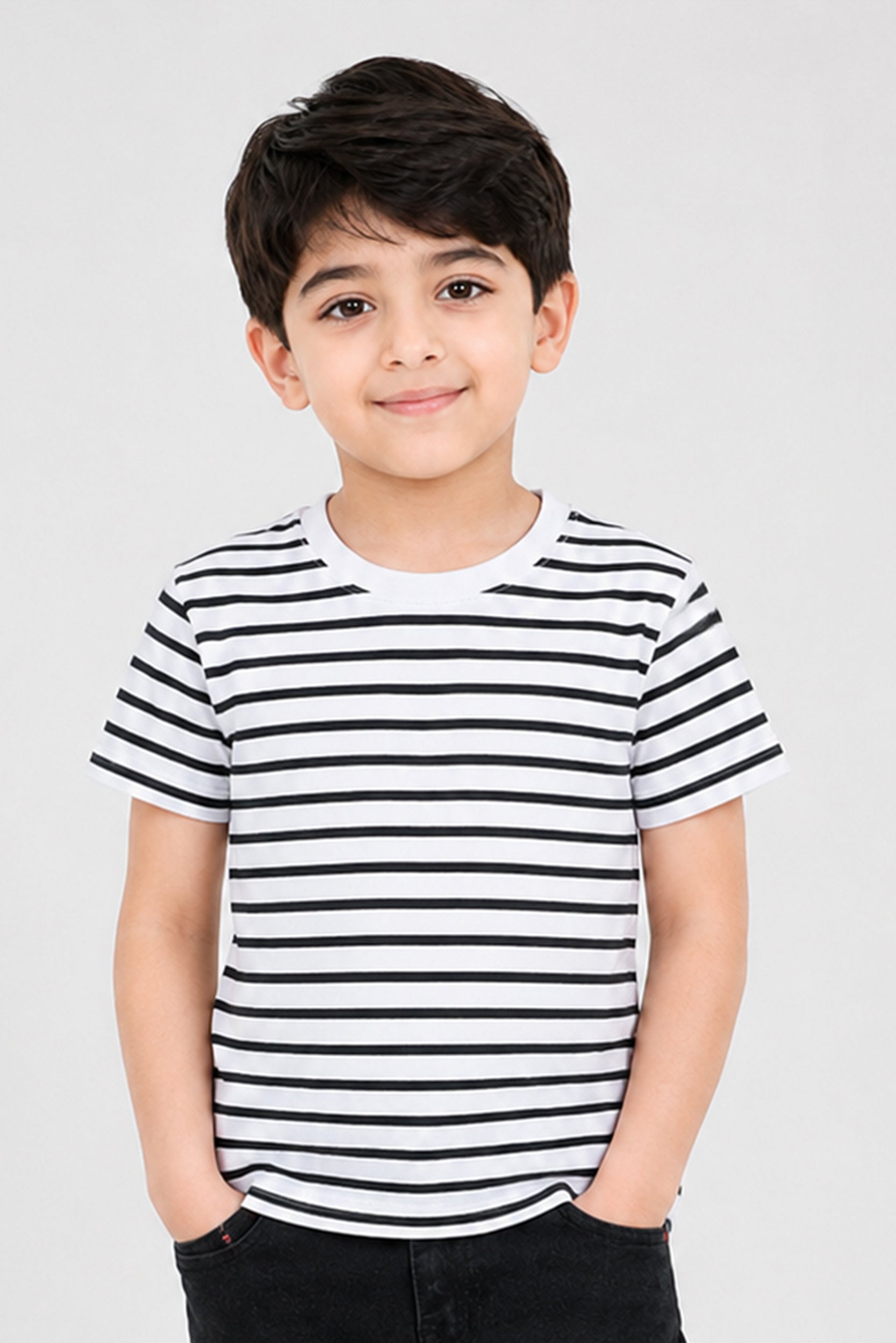 Boys Black and White Striped T-Shirt | Giggles Crew Kids Clothing Pakistan |