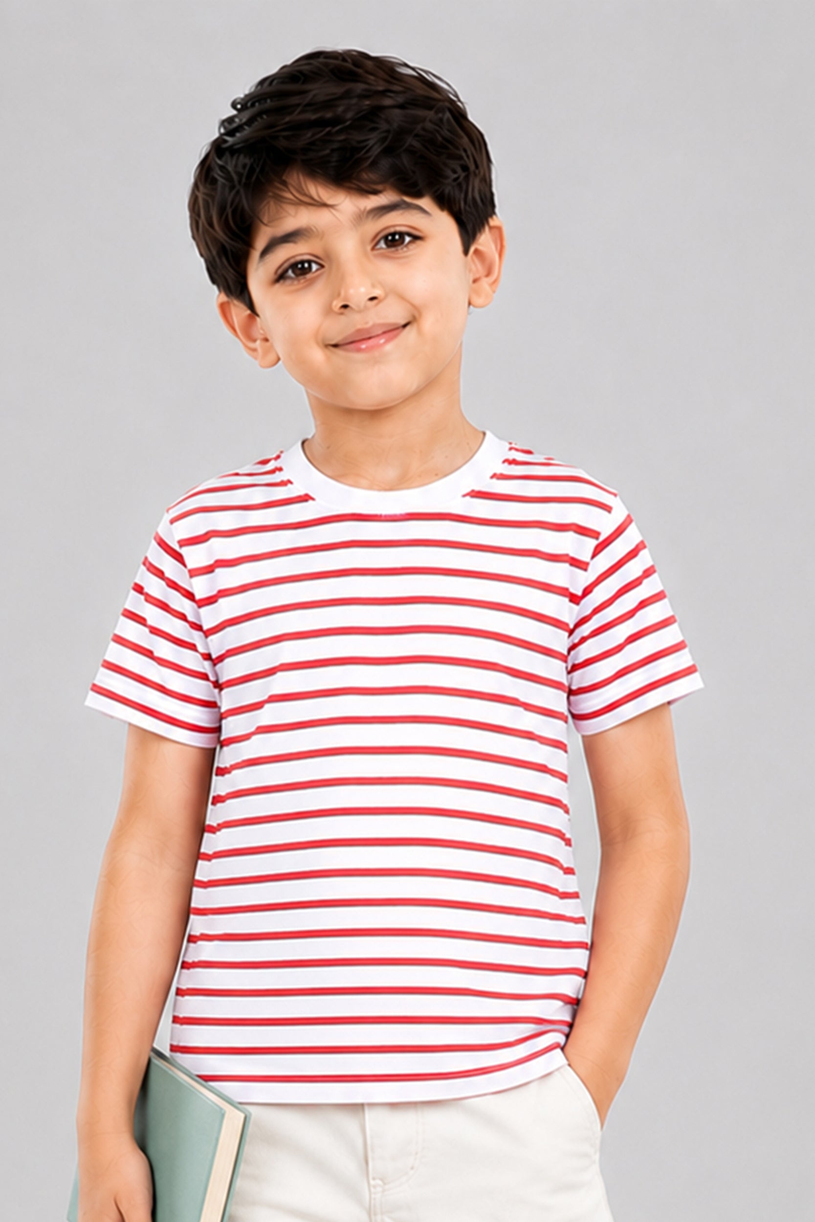 Boys Red and White Thin Stripes T-Shirt | Giggles Crew Kids Clothing Pakistan |