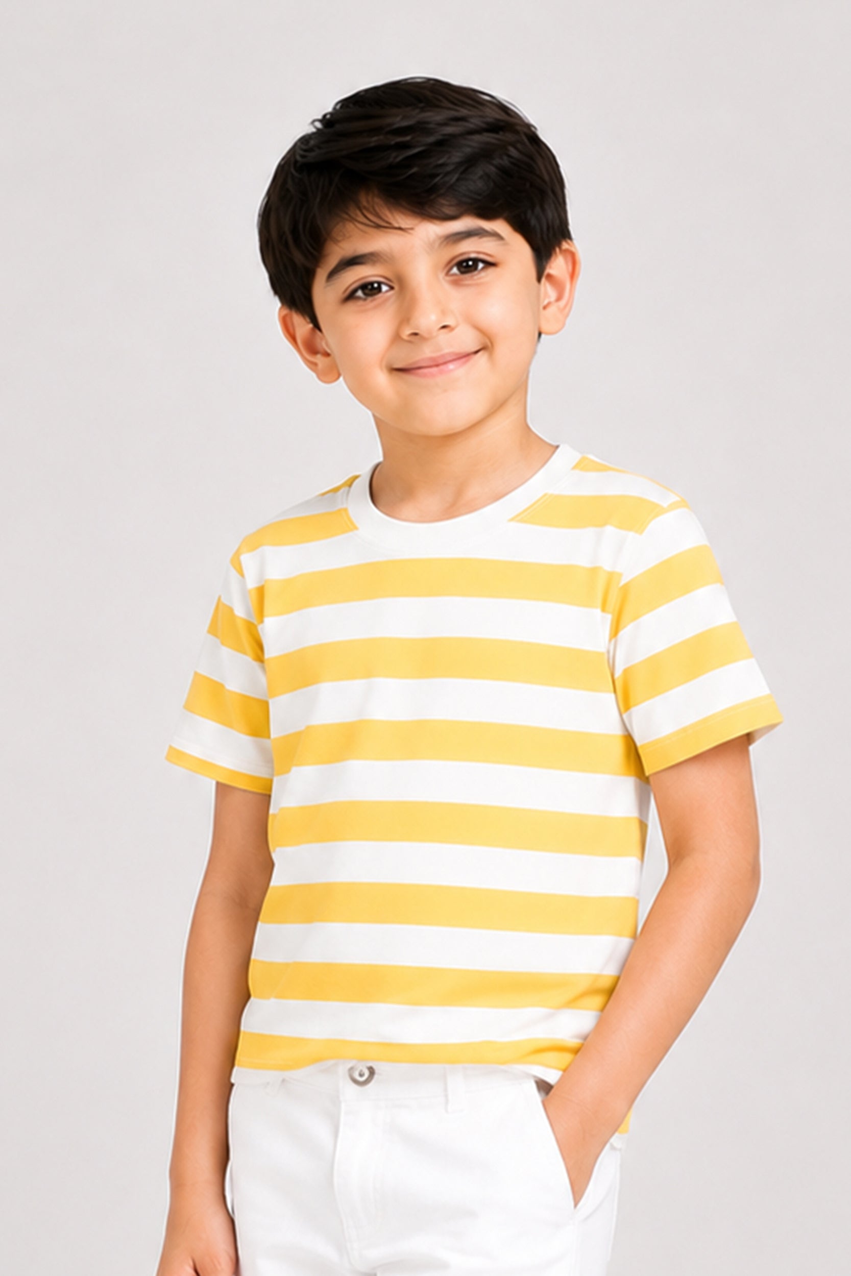Boys Yellow and White Stripes T-Shirt | Giggles Crew Kids Clothing Pakistan |