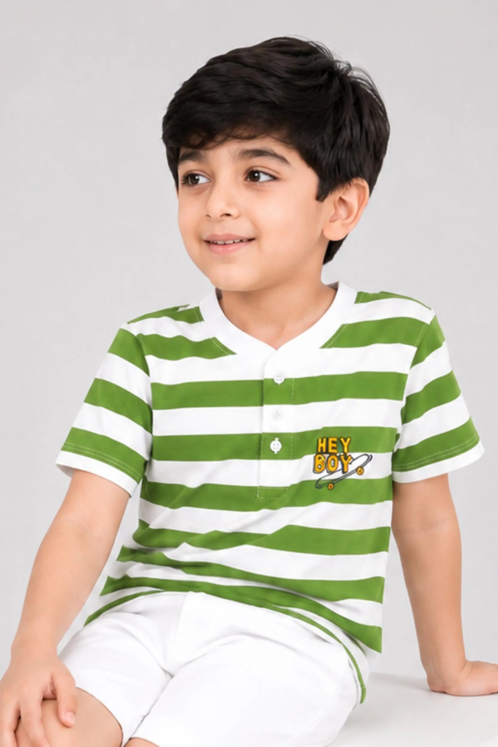 Hey Boy Striped Summer T-Shirt | Giggles Crew Kids Clothing Pakistan |