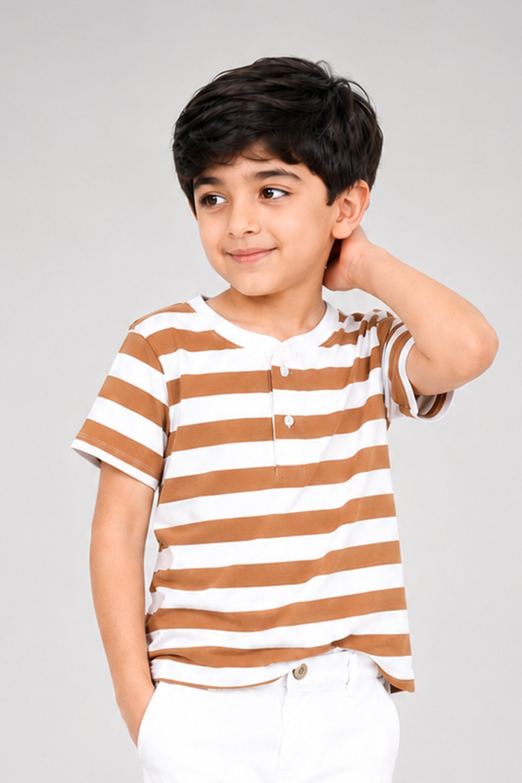 Boy's Caramel Striped henley Shirt
