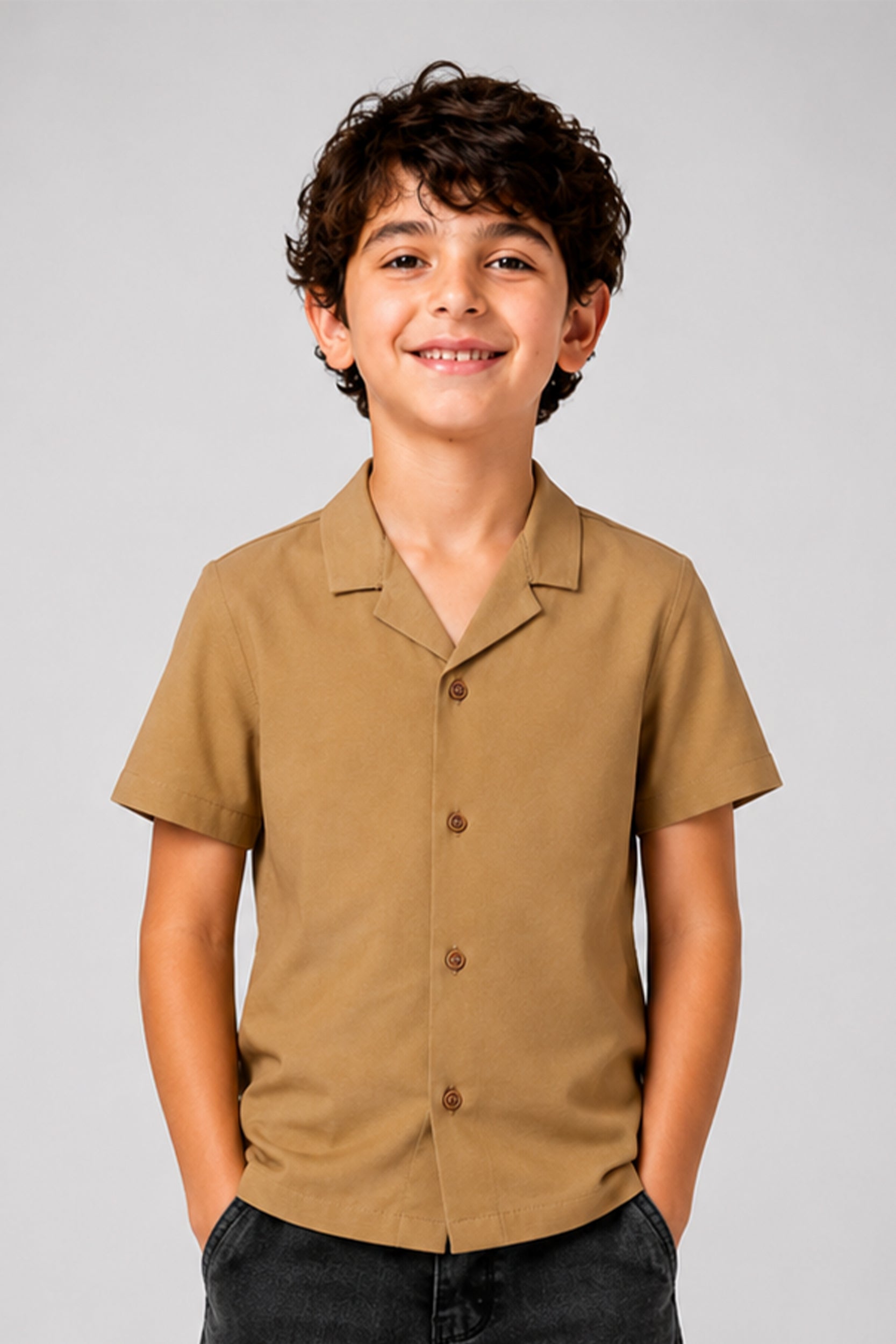 Boys Classic Sand Camp Button Down Shirt