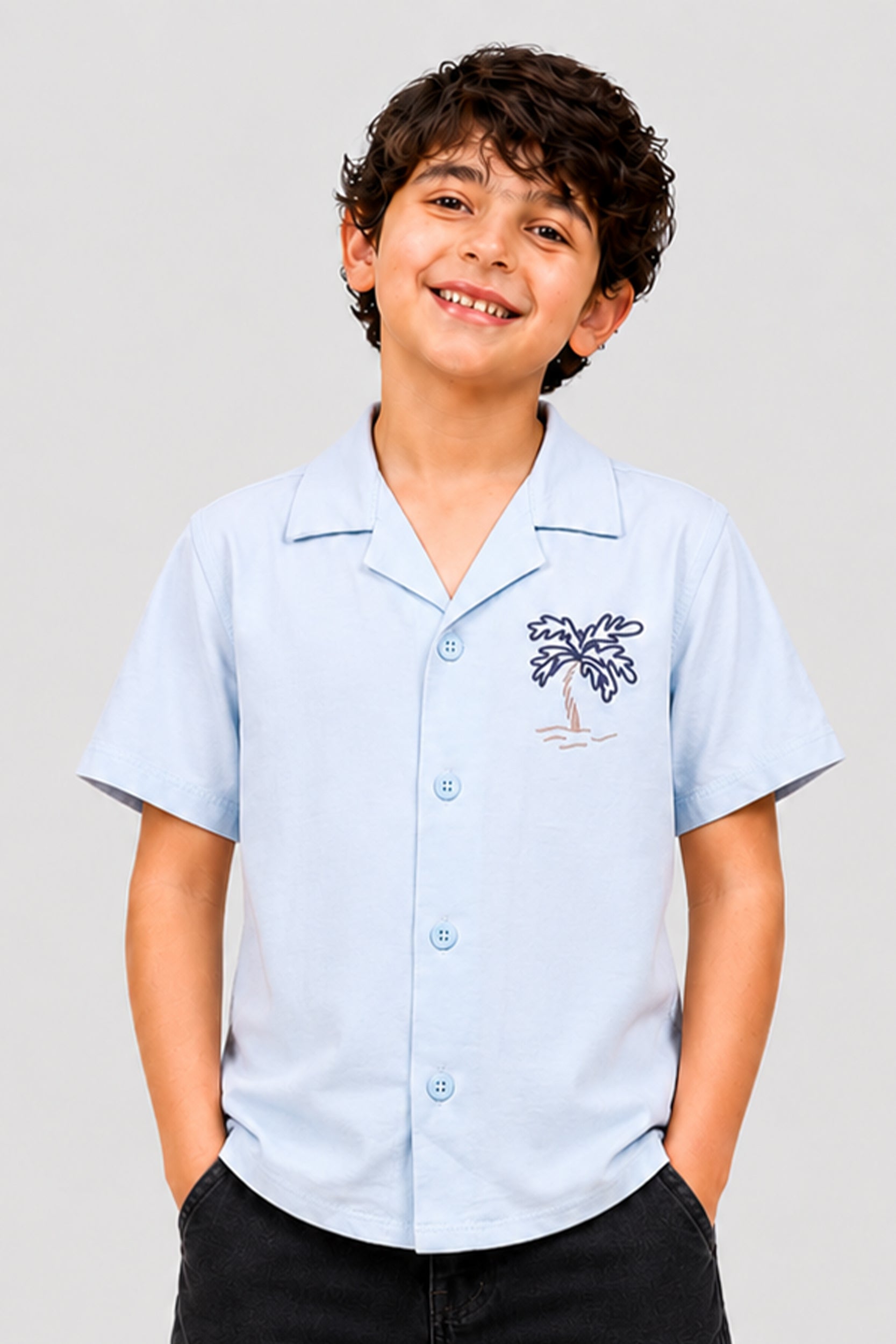 Boys skyblue button down polo | Giggles Crew Kids Clothing Pakistan |
