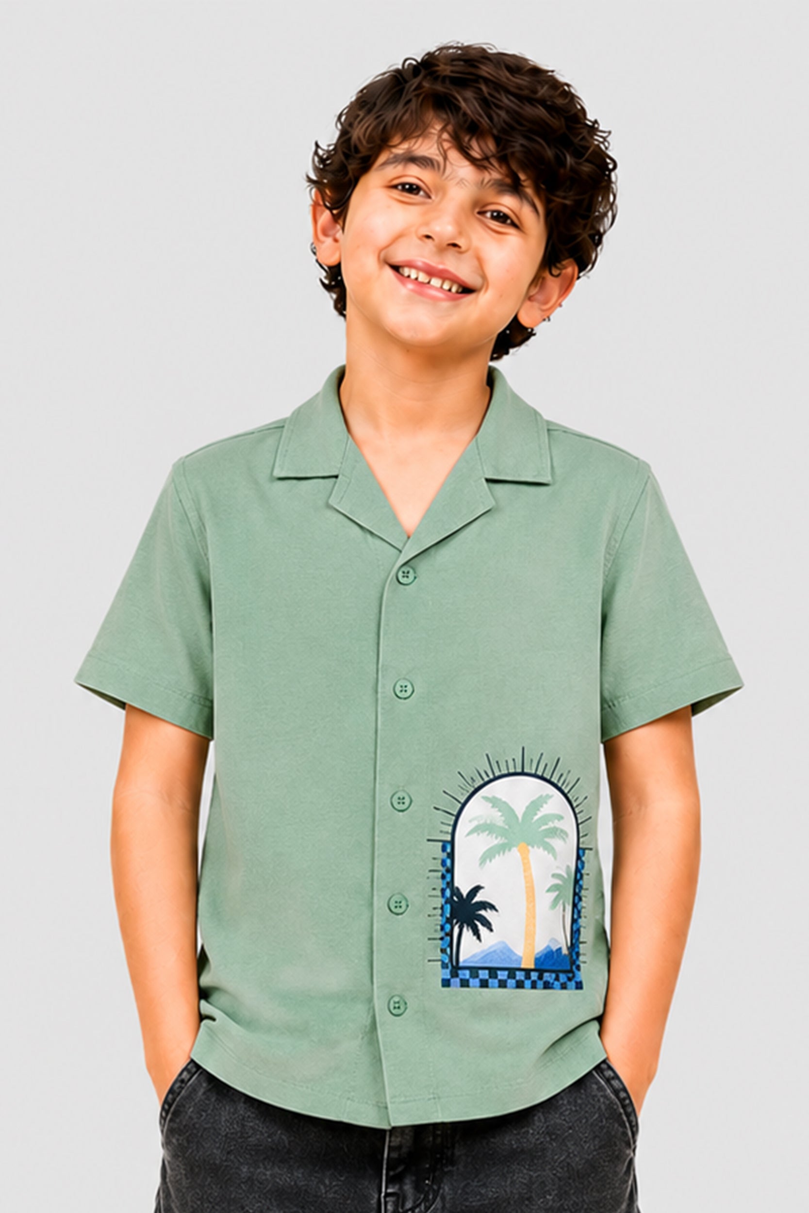 Boys light green button down polo | Giggles Crew Kids Clothing Pakistan |
