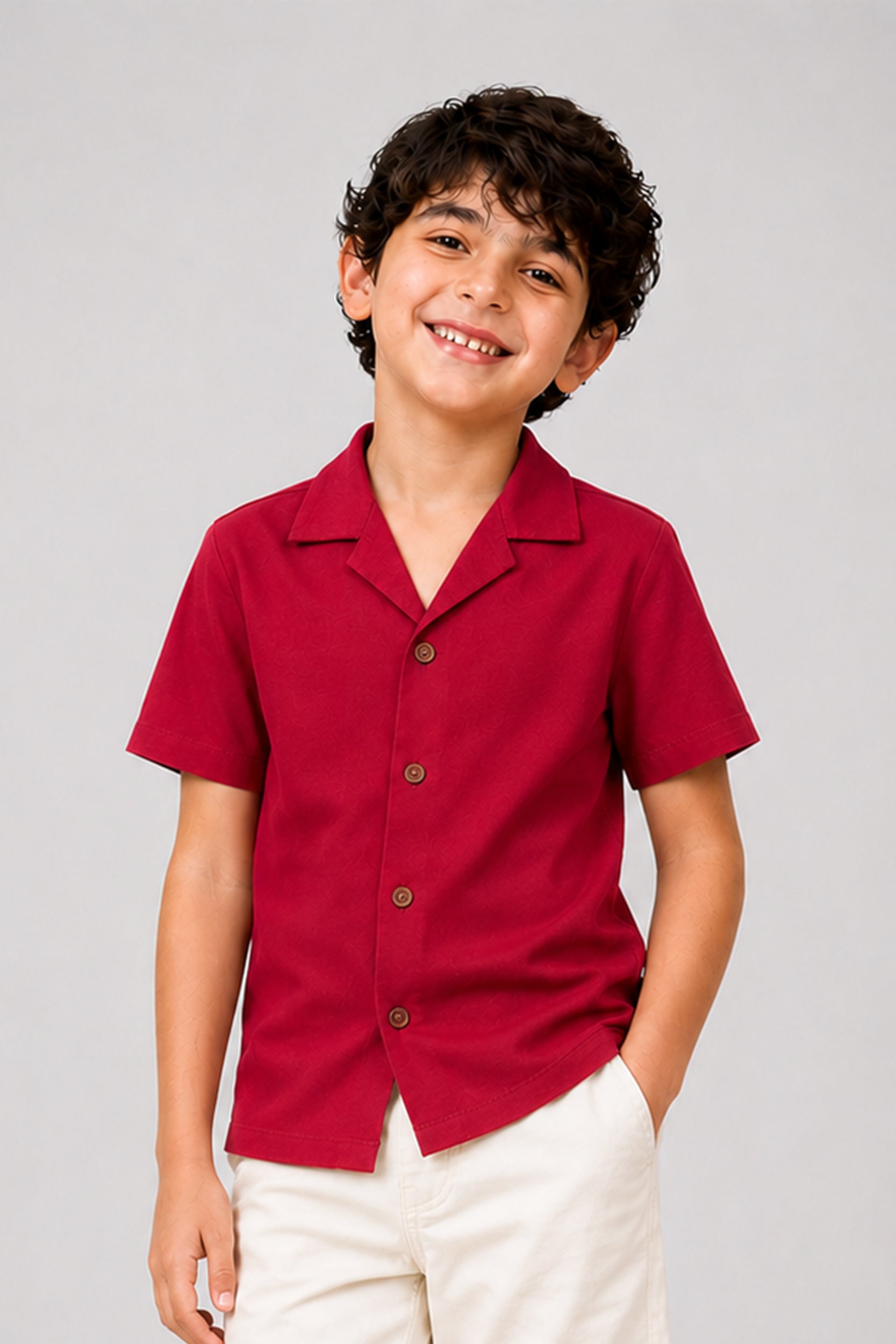 Classic Burgundy Camp-Collar Shirt | Giggles Crew Kids Clothing Pakistan |