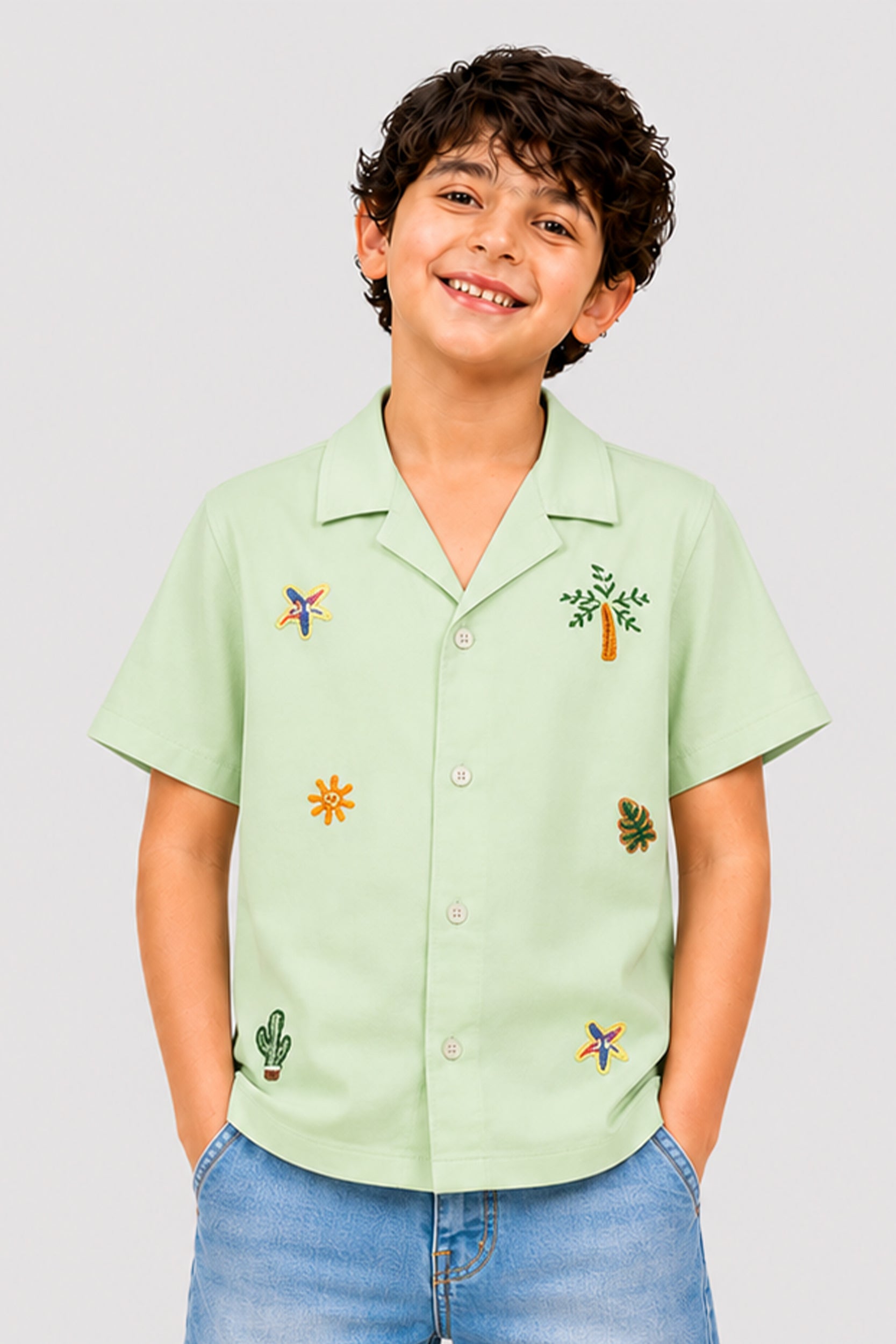 Boys light green button down polo