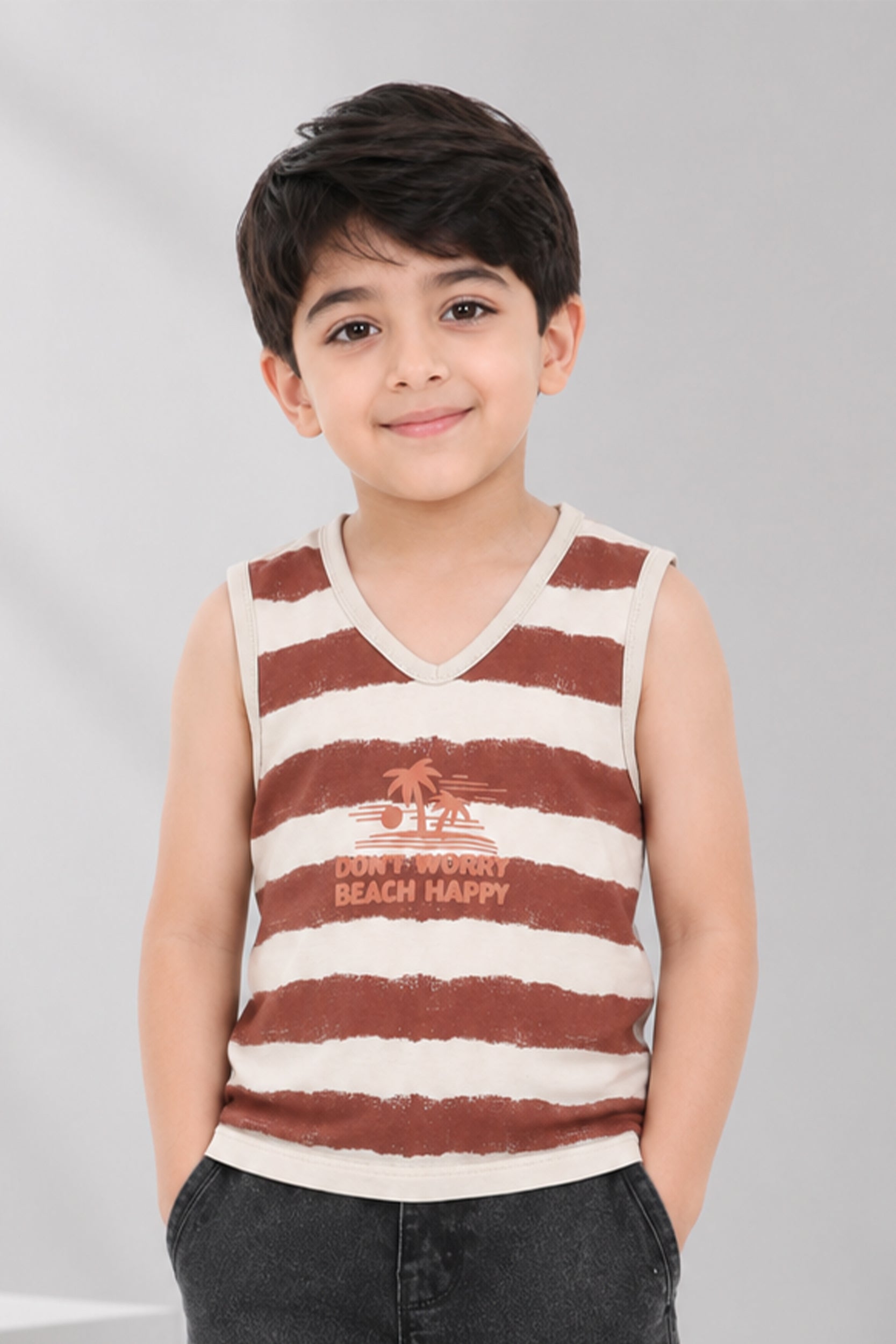 Boys Beach Happy Striped Tank Top
