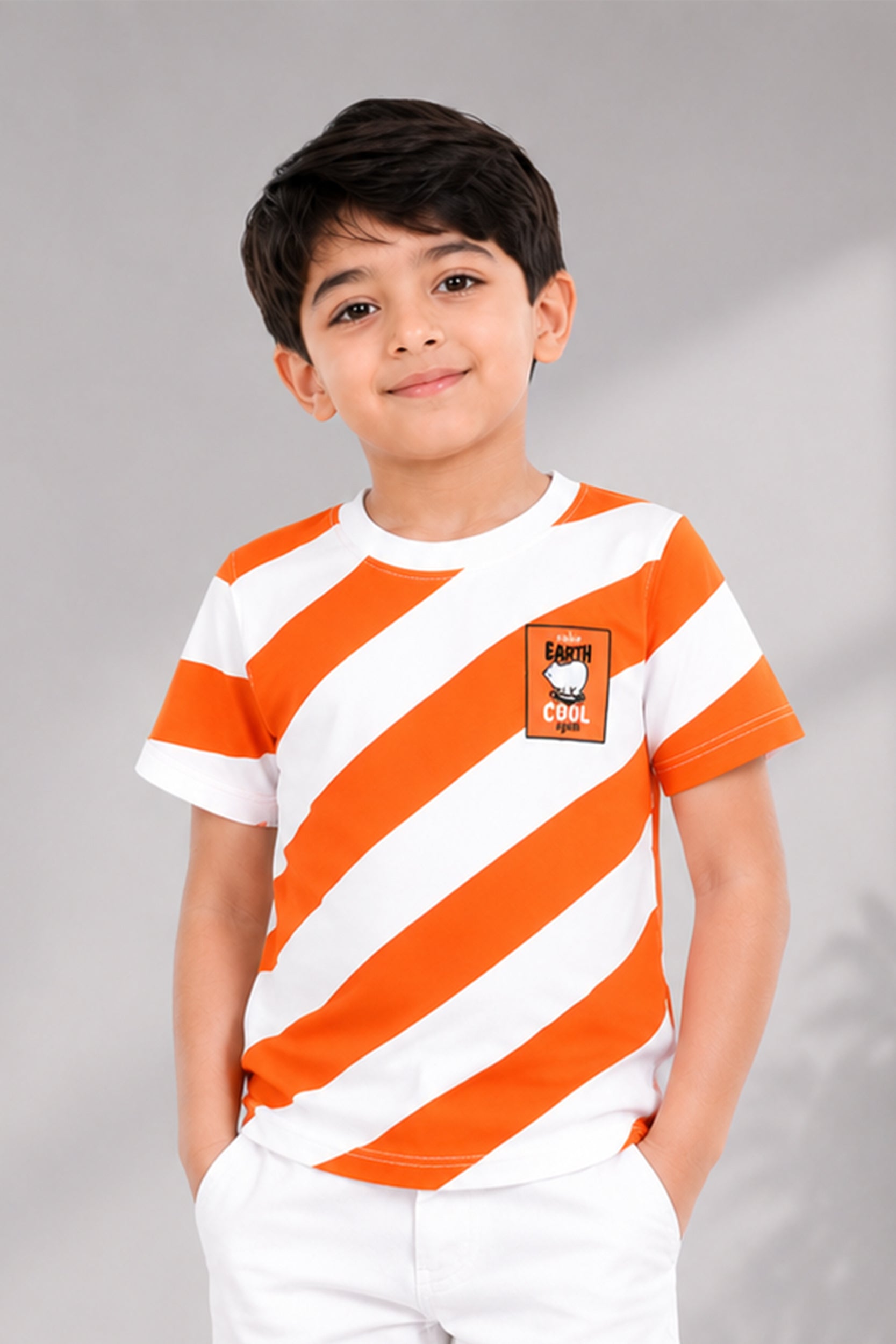 Boy's orange Striped shirt | Giggles Crew Kids Clothing Pakistan |