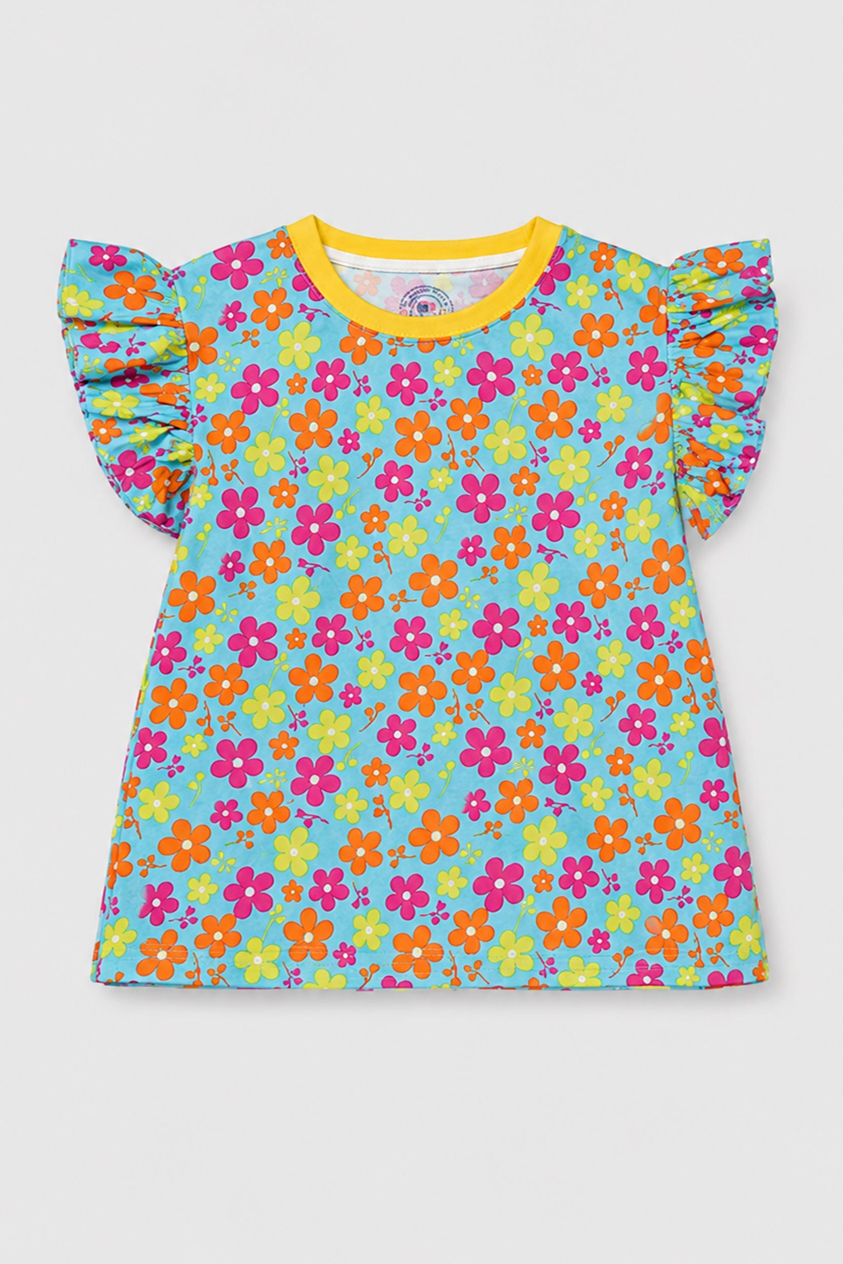 Girls Sky Blue Base and colourful Sunflower T-Shirt | Giggles Crew Kids Clothing Pakistan |