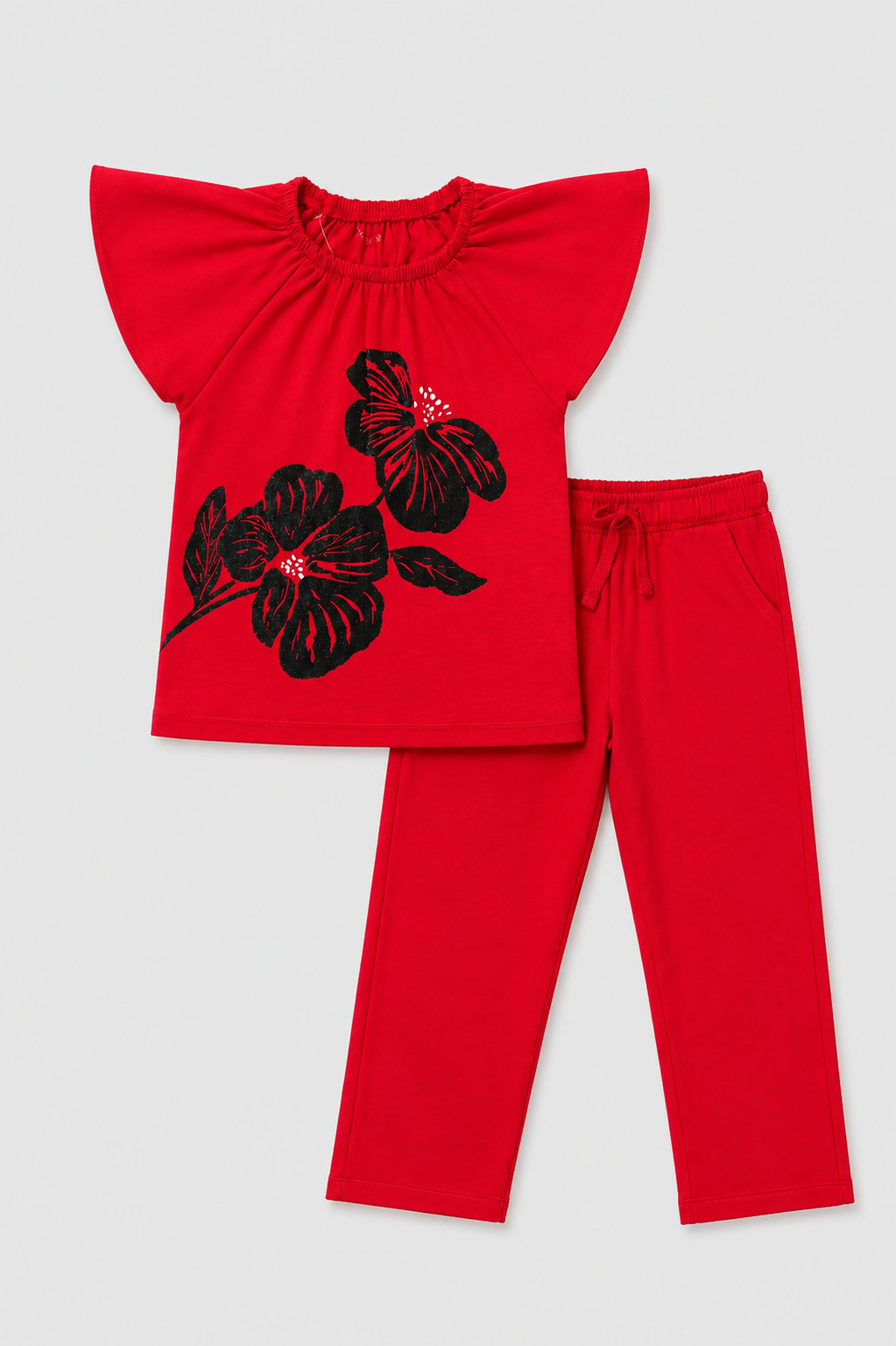 Girls red Blossom Co-ord Set