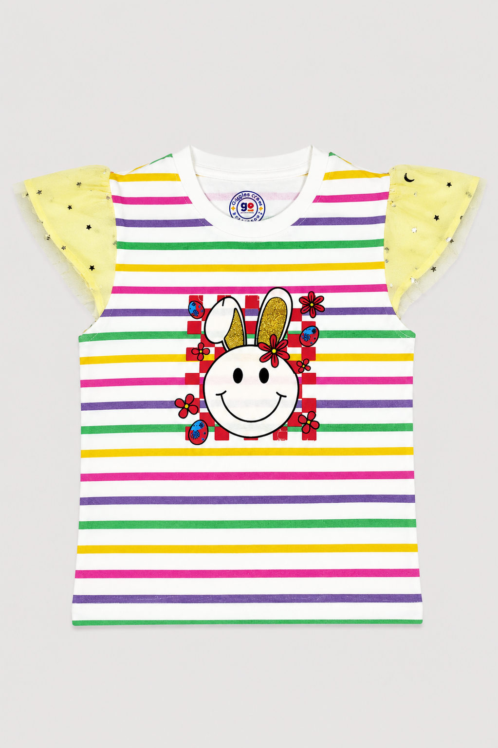 Girls Rainbow Stripe Flutter-Sleeve T-Shirt