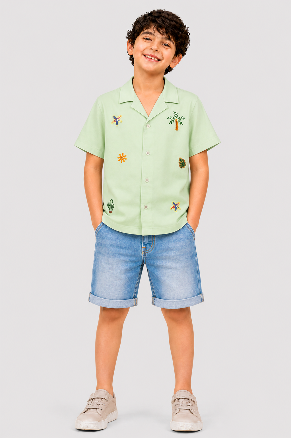 Boys light green button down polo