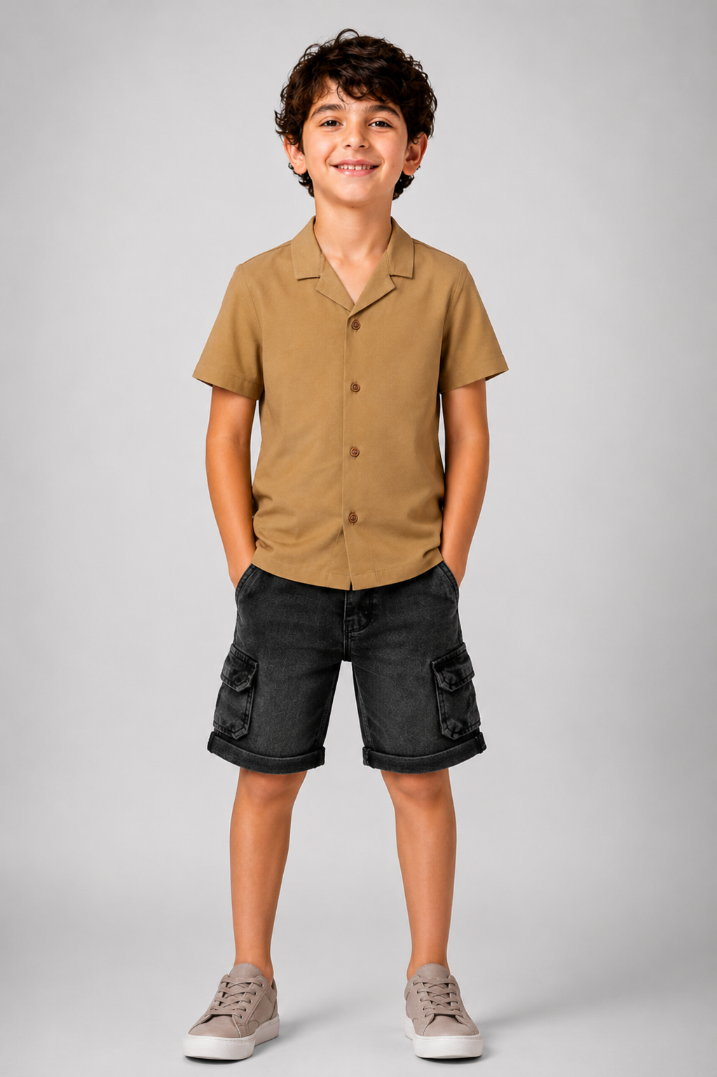 Boys Classic Sand Camp Button Down Shirt