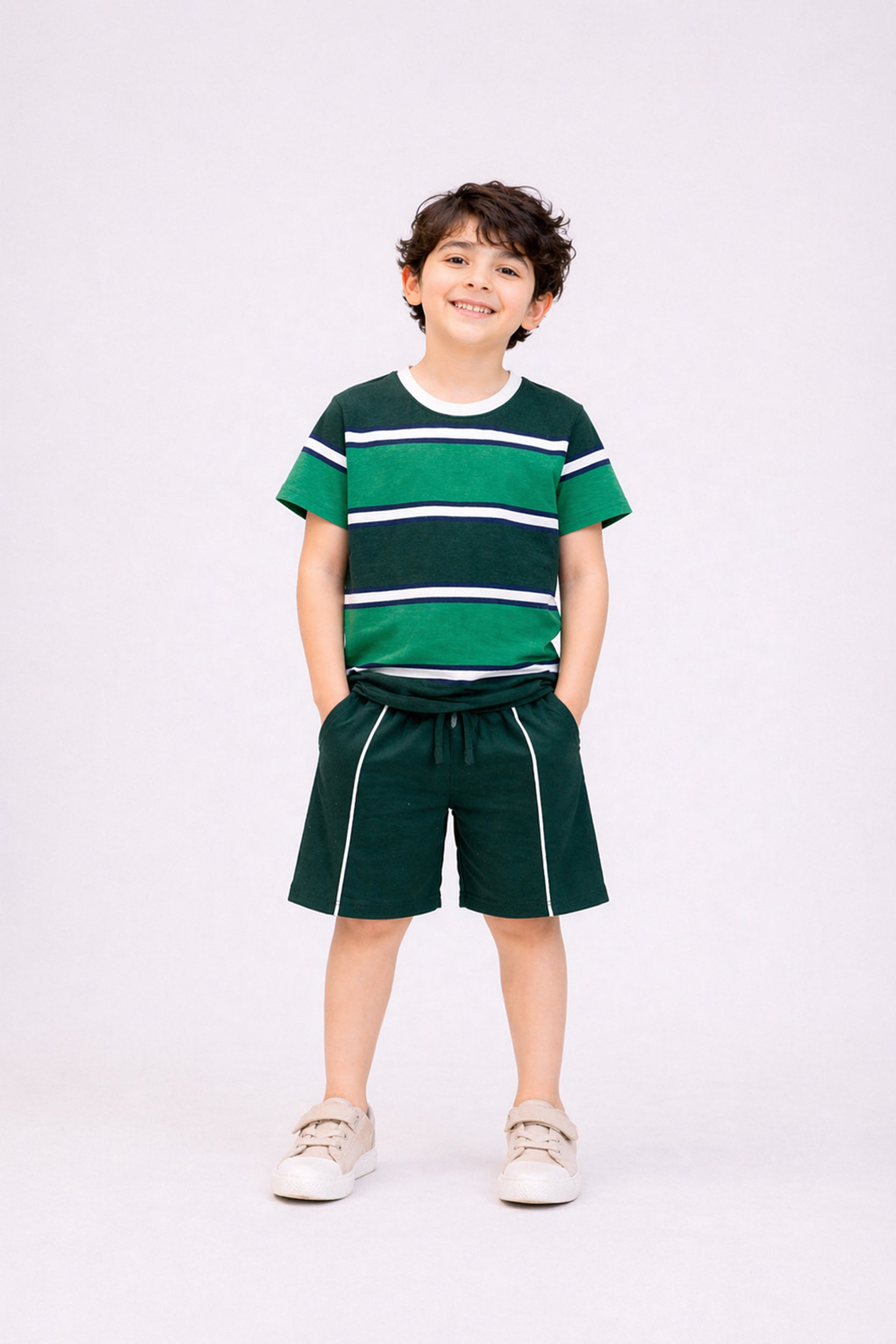 Boy's white green Striped Set