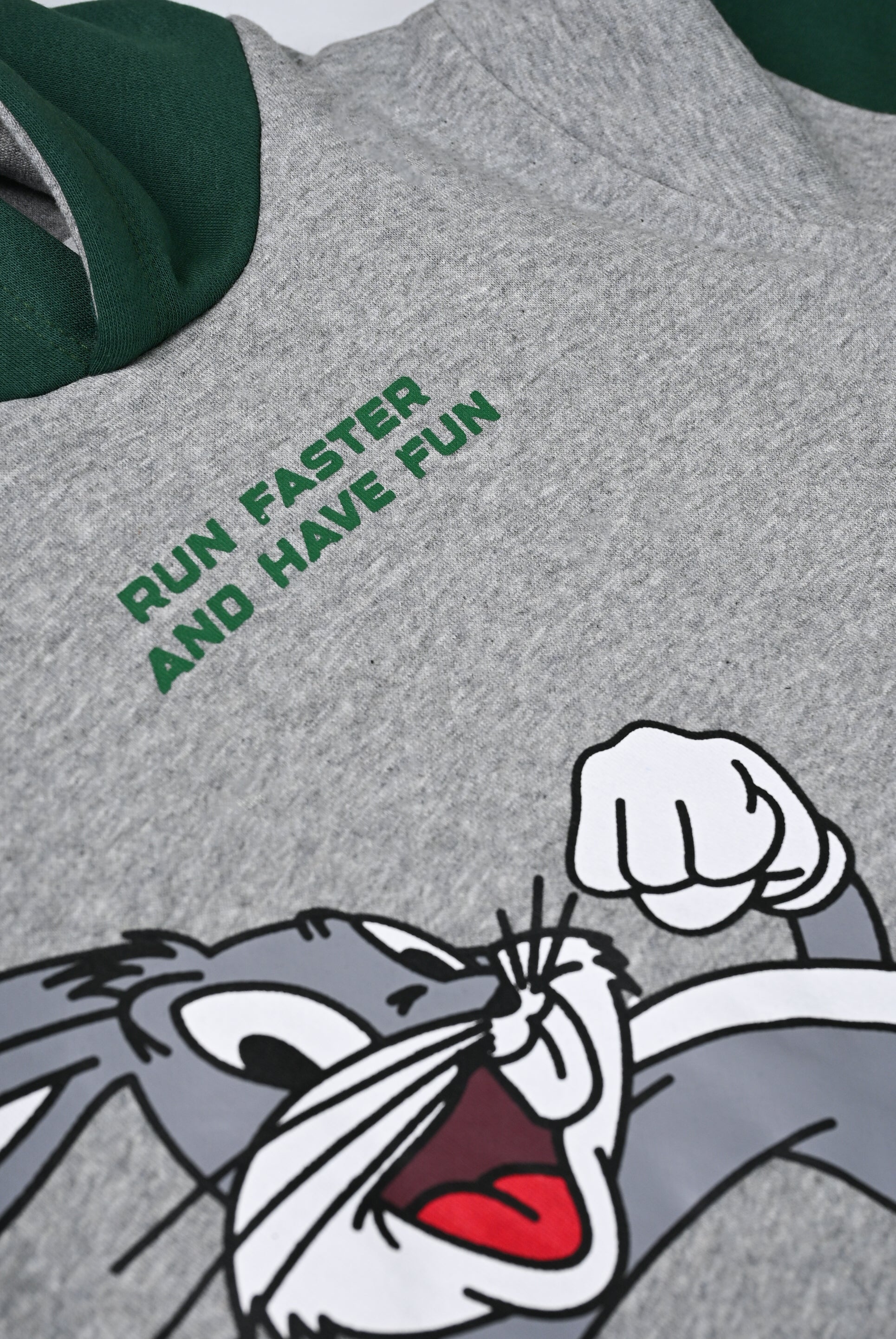 Boys grey and green bunny printed warm fleece hoodie suit