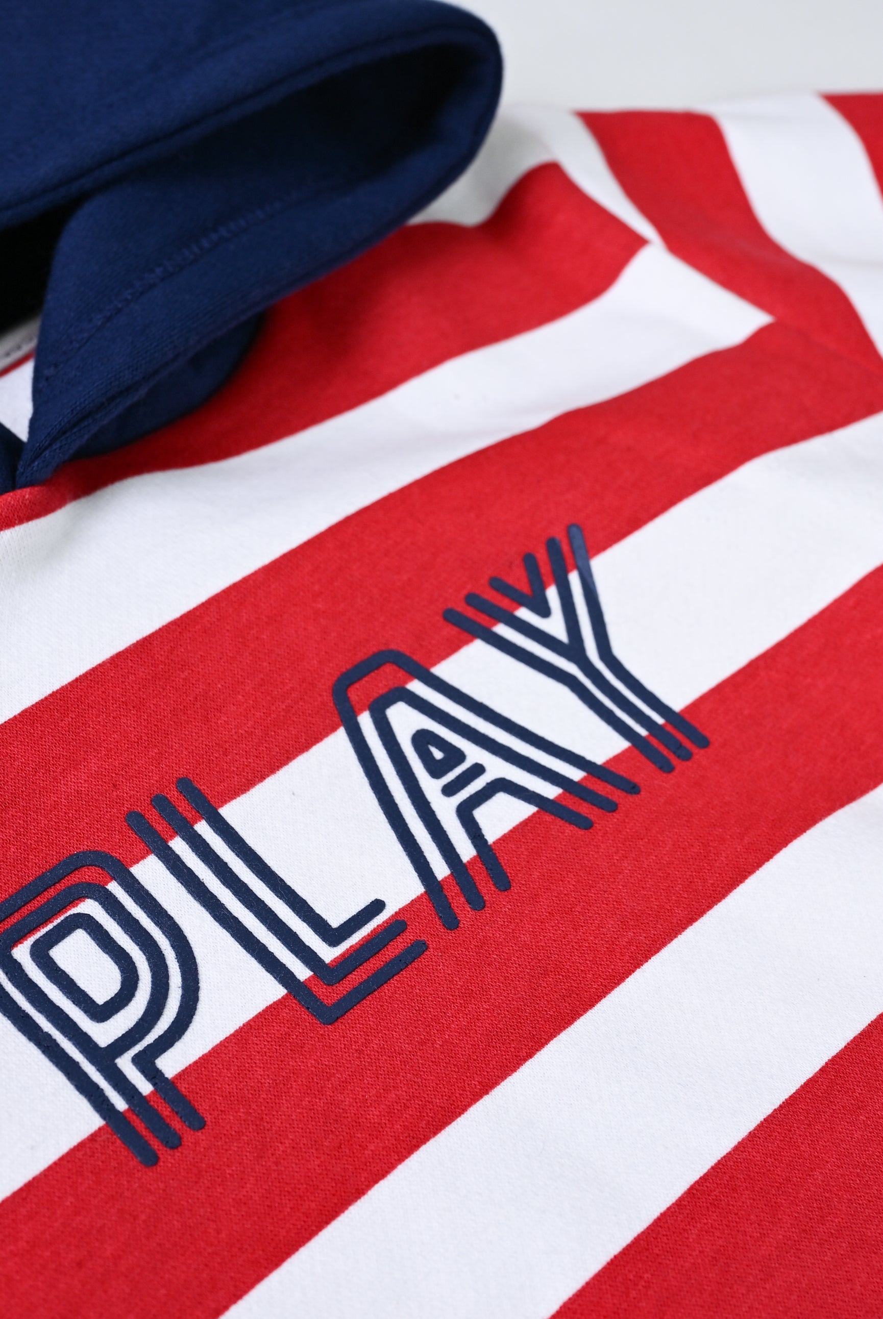 Boys play red and blue striped fleece hoodie