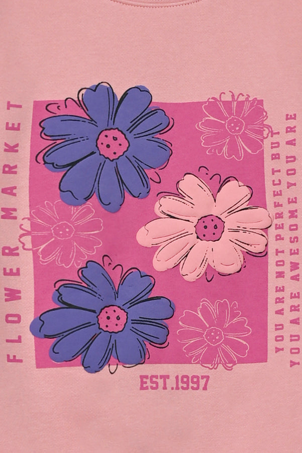 Girls dusty pink floral Fleece suit