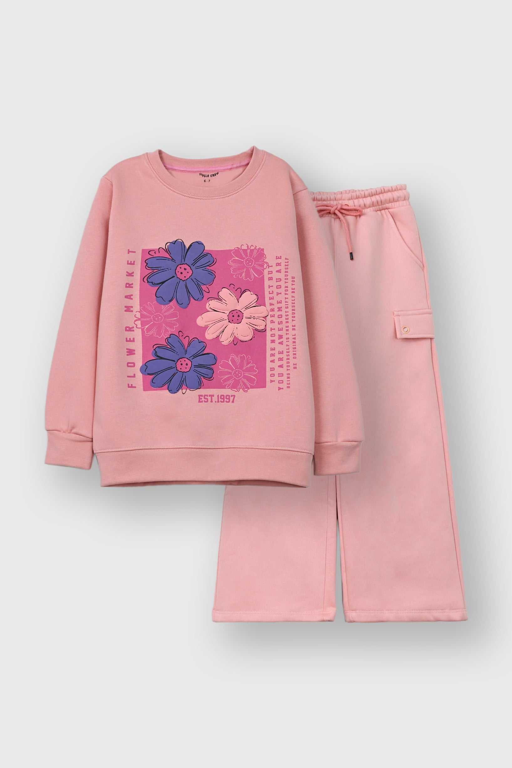 Girls dusty pink floral Fleece suit