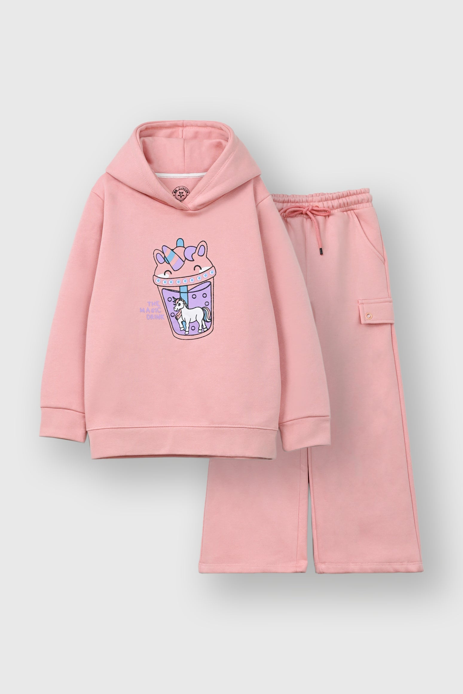 Girls dusty pink unicorn hooded flees Suit