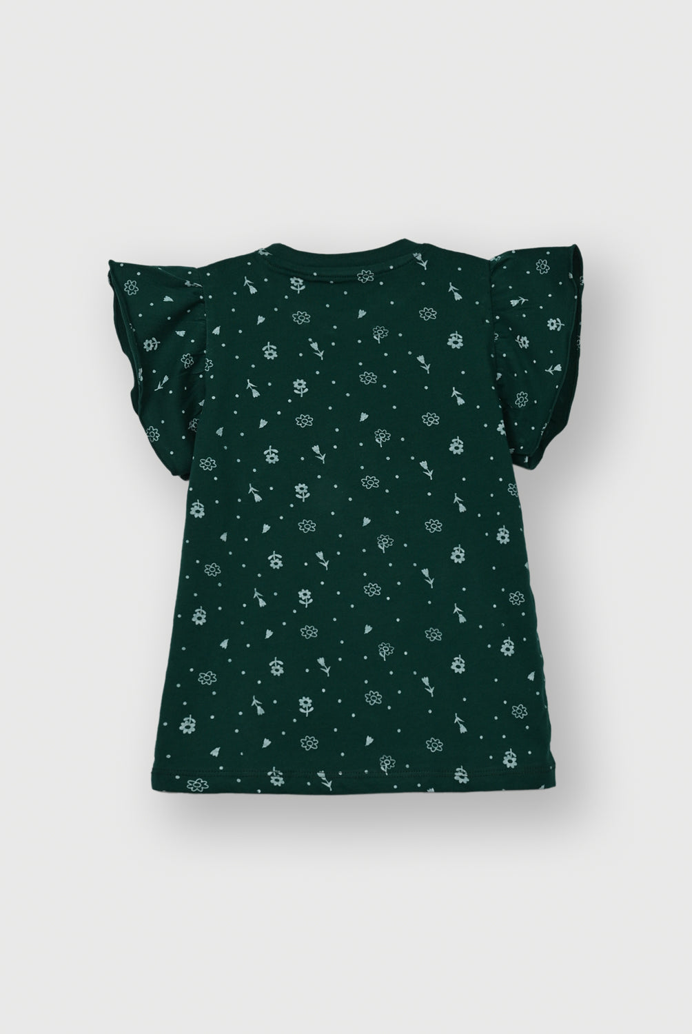 Mint Green Flutter Sleeve Floral T-Shirt for Girls