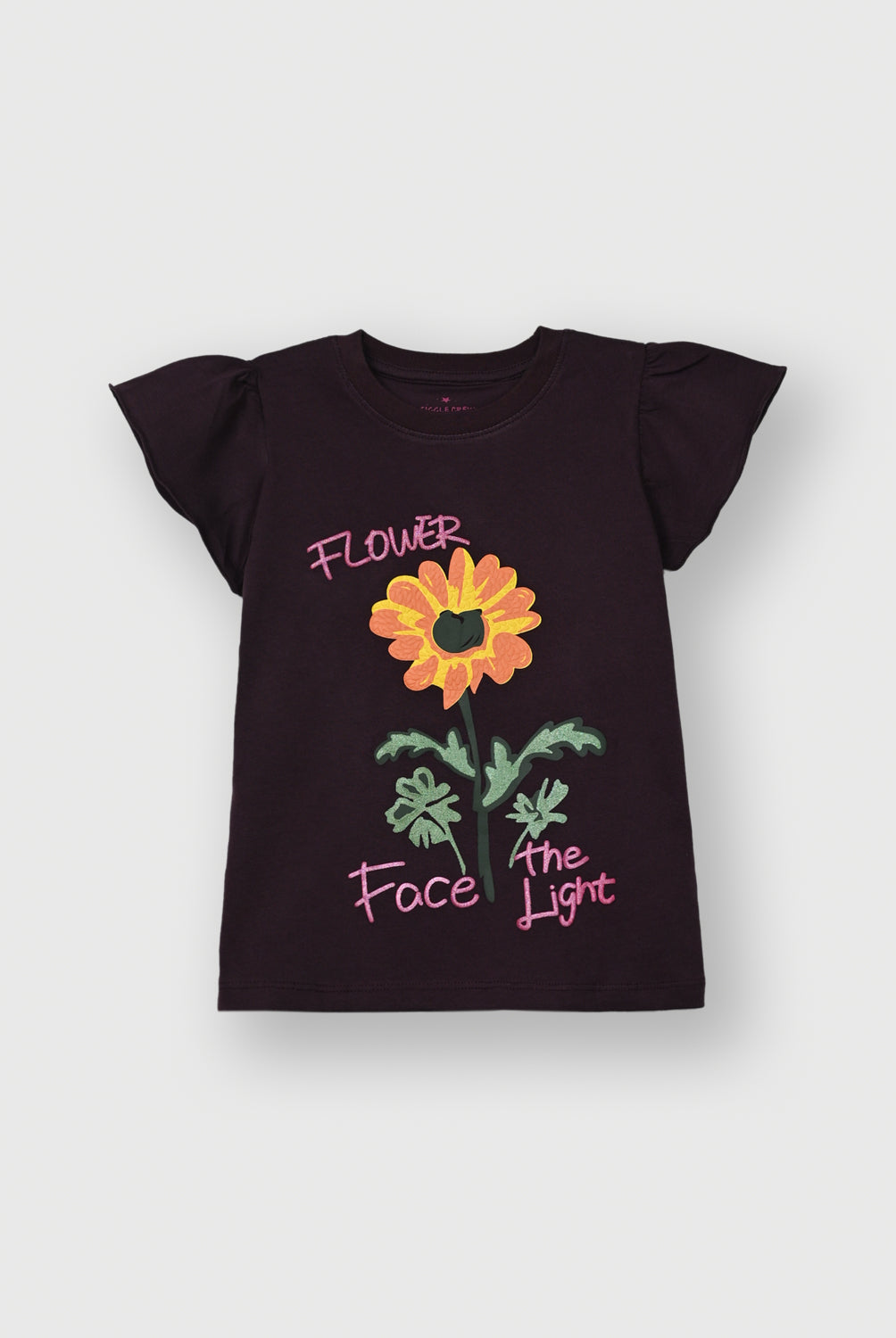 Girls Dark Plum Flutter Sleeve T-Shirt | Giggles Crew Kids Clothing Pakistan |
