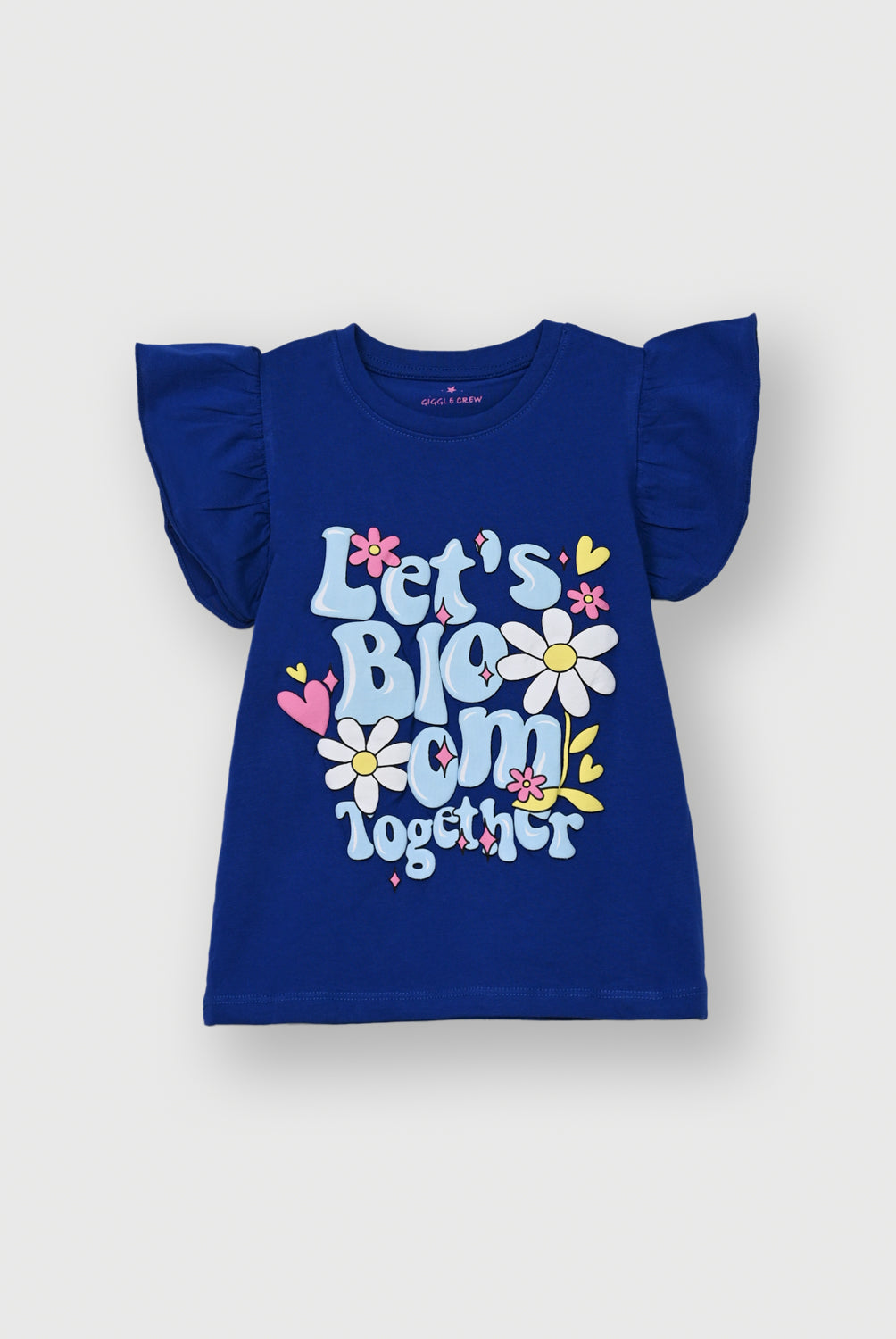 Girls Royal Blue Let’s Bloom Together Flutter Sleeve T-Shirt