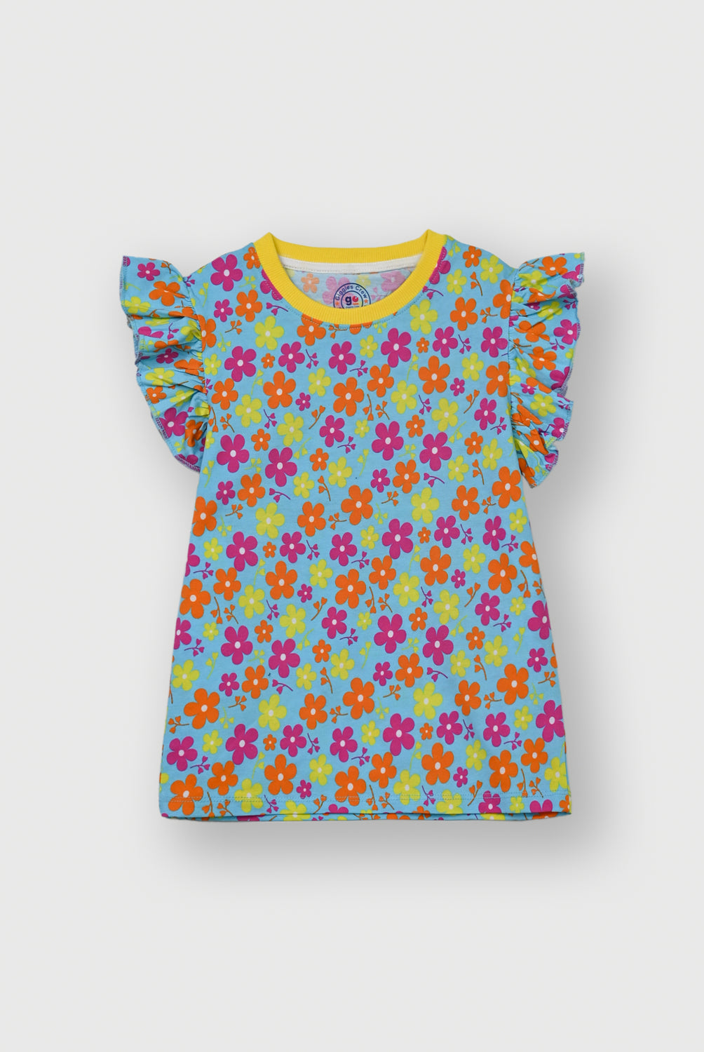 Girls Sky Blue Base and colourful Sunflower T-Shirt
