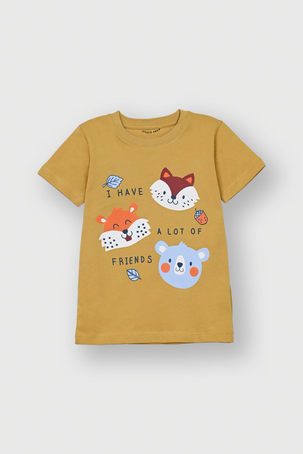 Boys Mustard Woodland Animal T-Shirt | Giggles Crew Kids Clothing Pakistan |