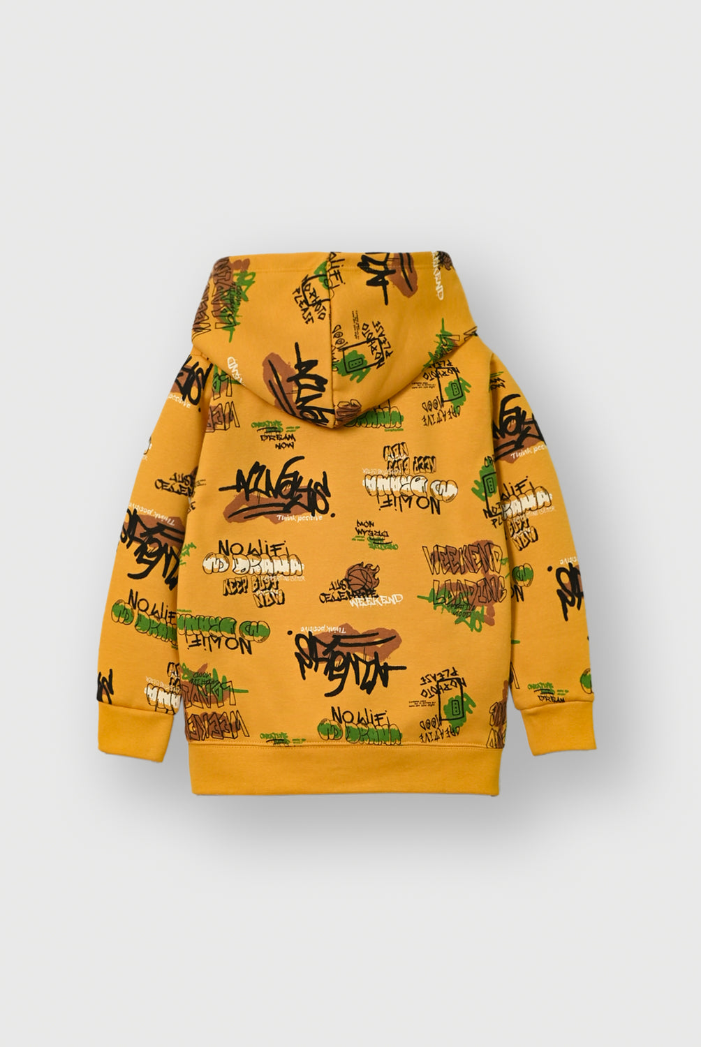 Boys Mustard Graphic Printed Fleece Hoodie