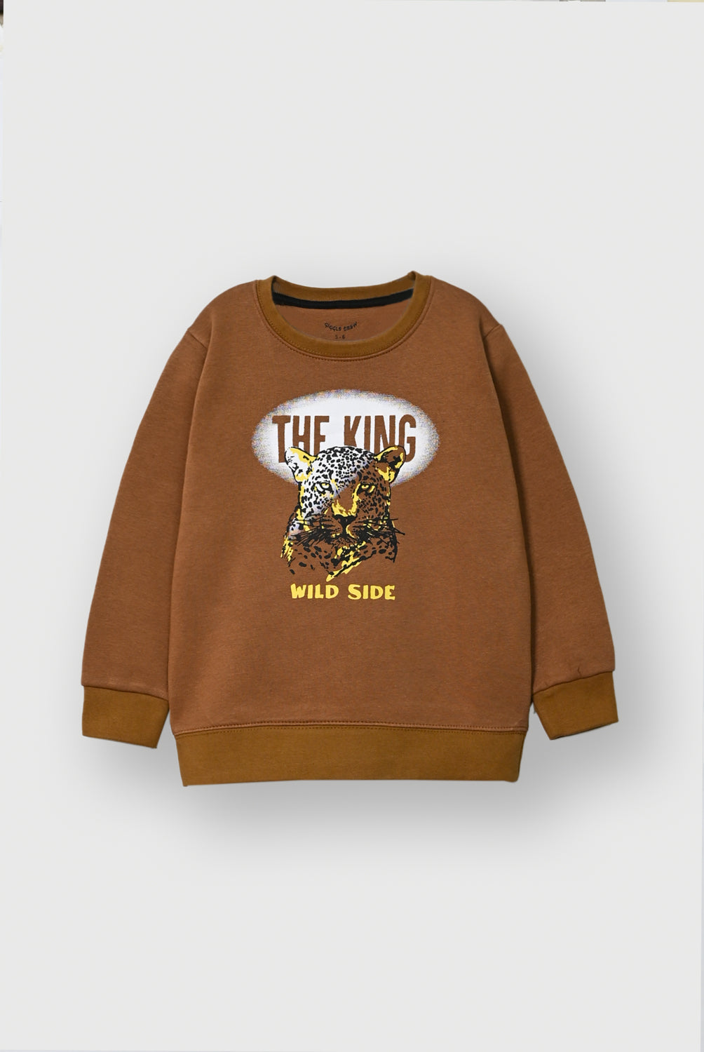 Boys Brown Graphic fleece Sweatshirt