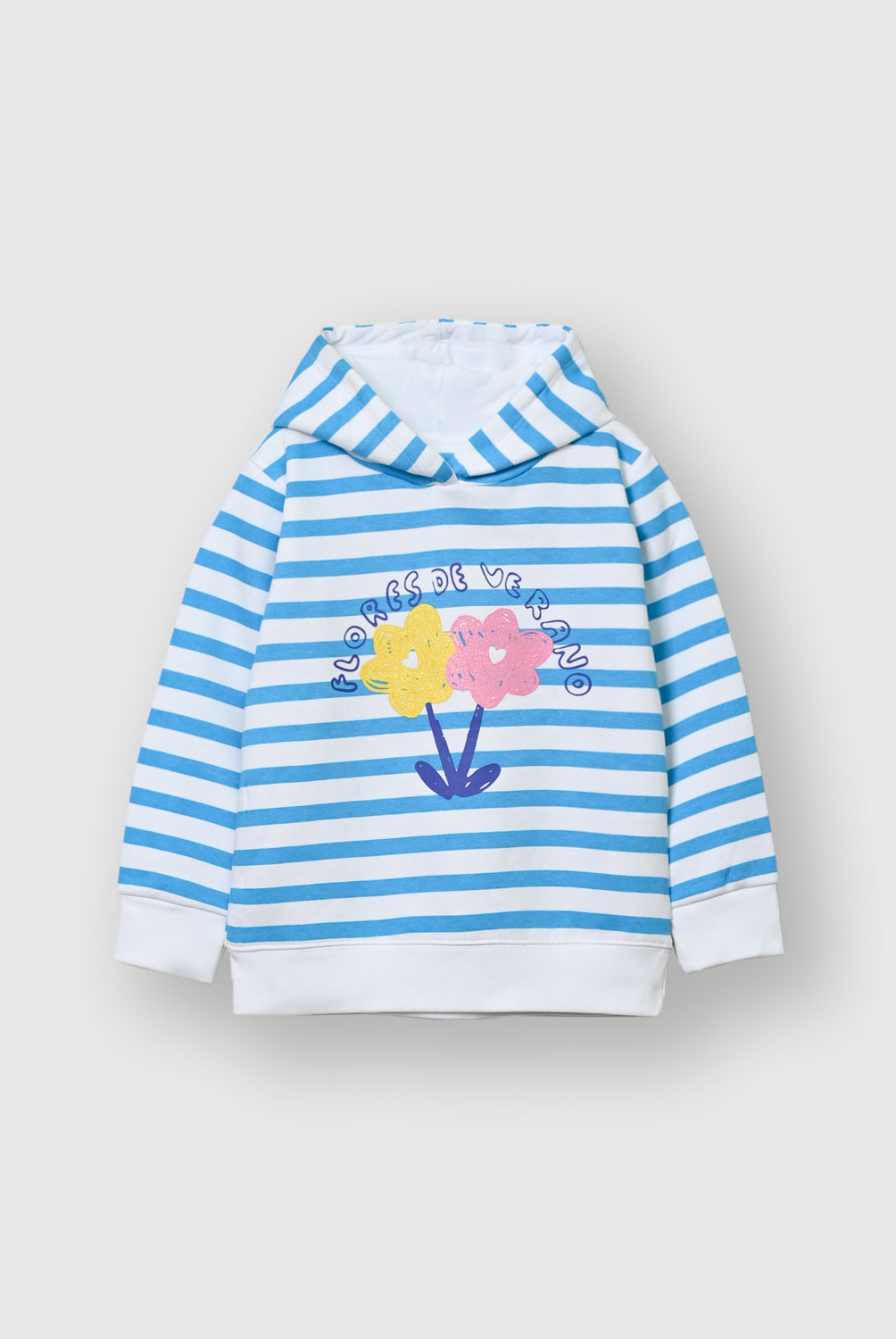 Girls Blue & White Striped Fleece Hoodie